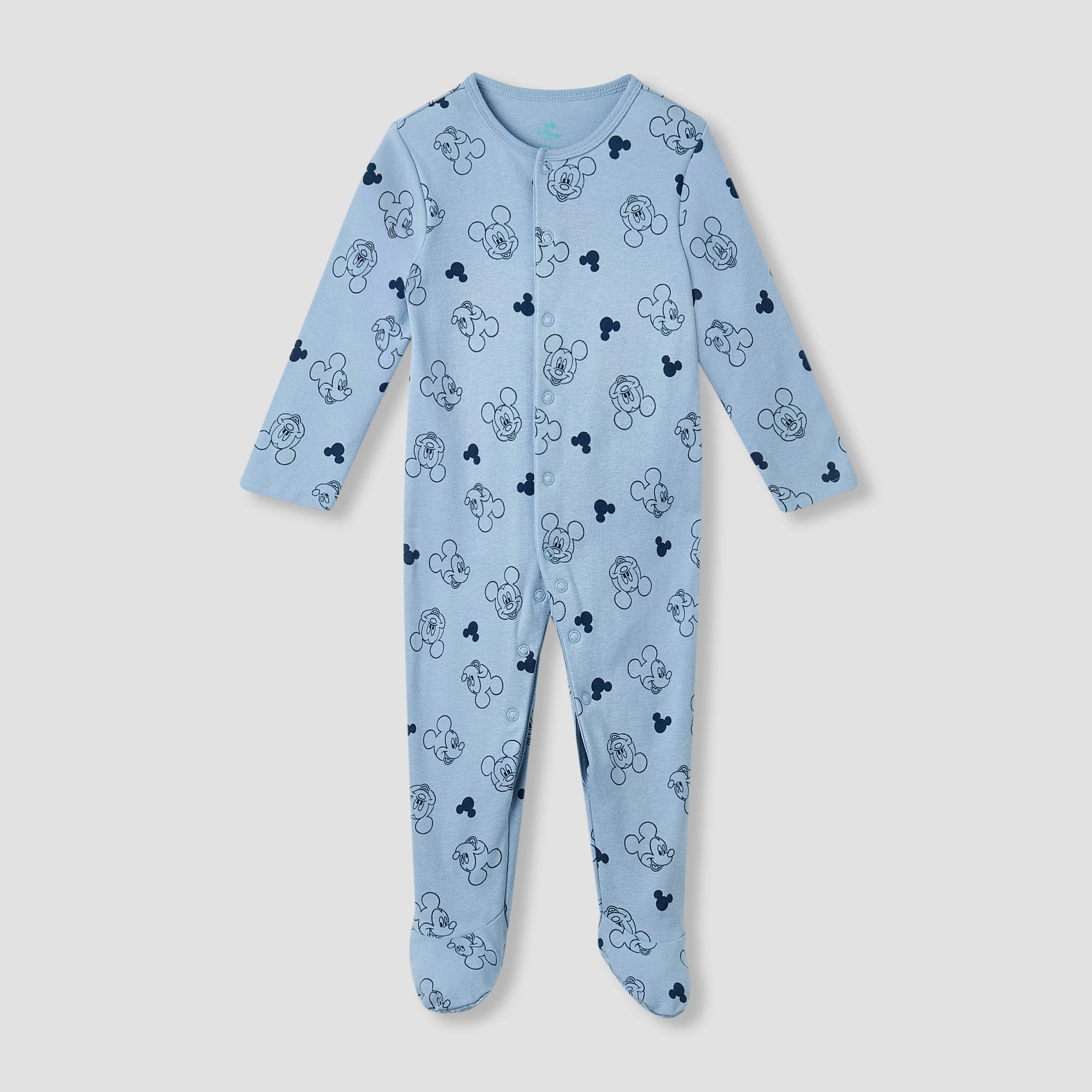 Disney Footed Sleepsuit with Mickey Mouse Print - Cotton - Long Sleeves - Set of 3-baby-boys-clothing-nightwear-sleepsuits-image-4