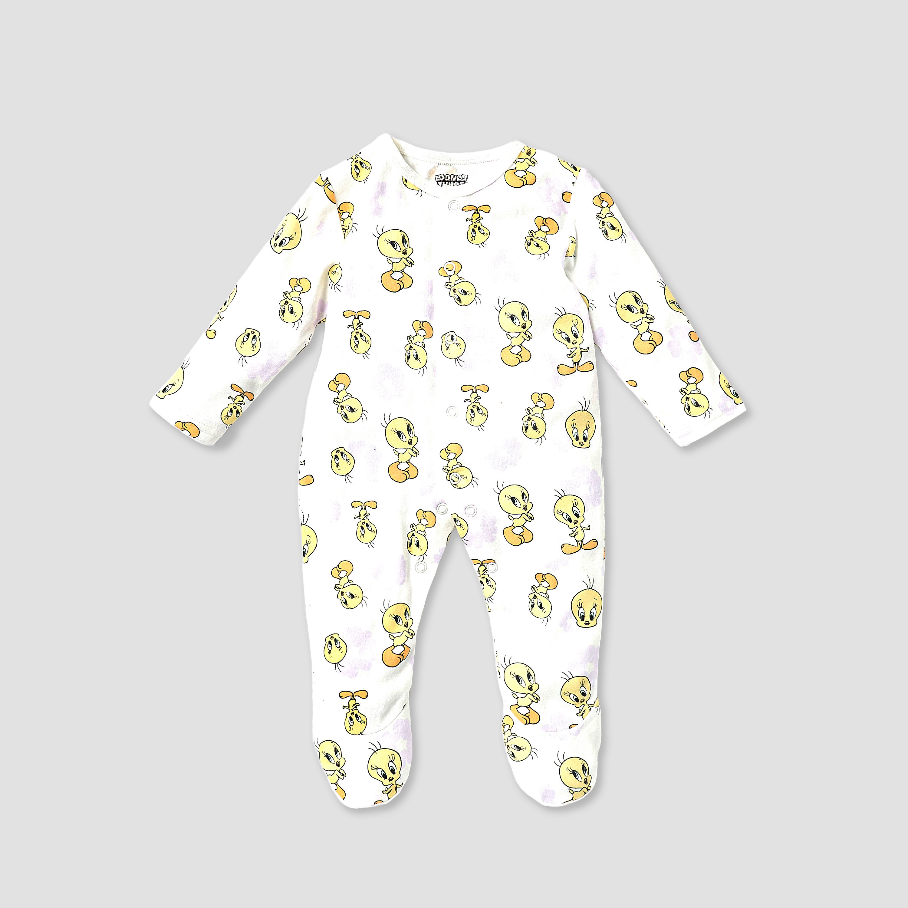 Disney Looney Tunes Print Closed Feet Sleepsuit with Long Sleeves - Set of 3-baby-girls-clothing-nightwear-sleepsuits-image-2