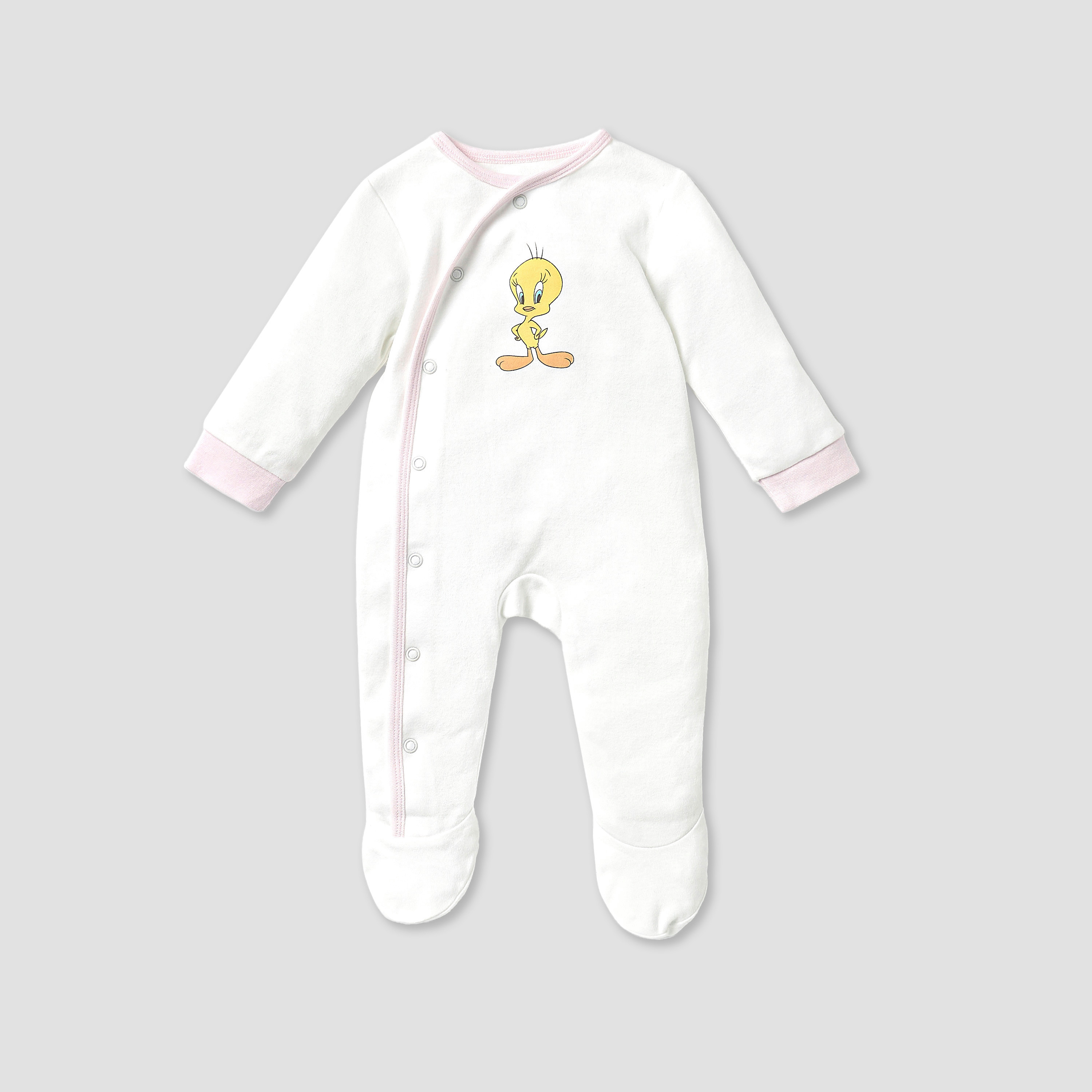 Disney Looney Tunes Print Closed Feet Sleepsuit with Long Sleeves - Set of 3-baby-girls-clothing-nightwear-sleepsuits-image-3