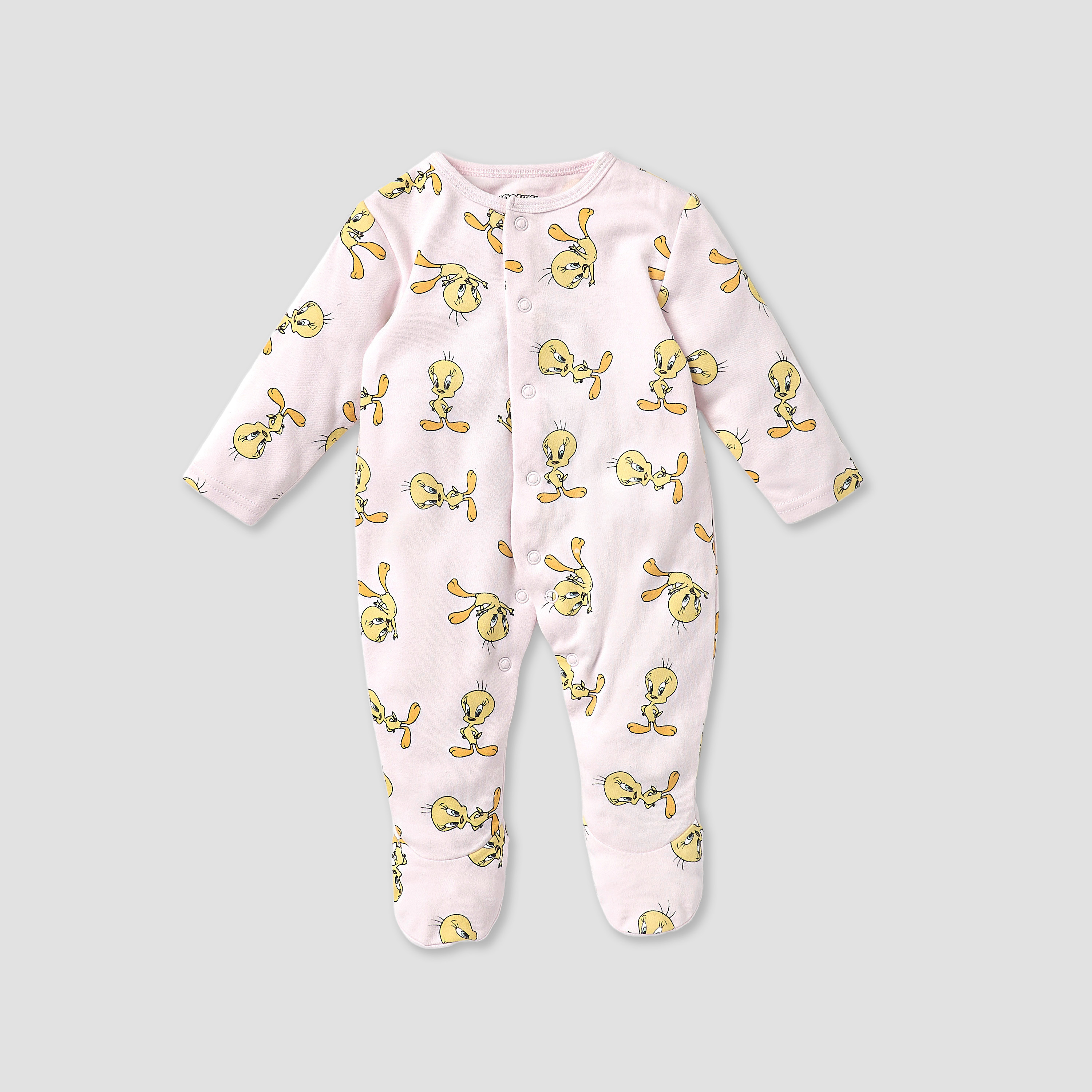 Disney Looney Tunes Print Closed Feet Sleepsuit with Long Sleeves - Set of 3-baby-girls-clothing-nightwear-sleepsuits-image-4