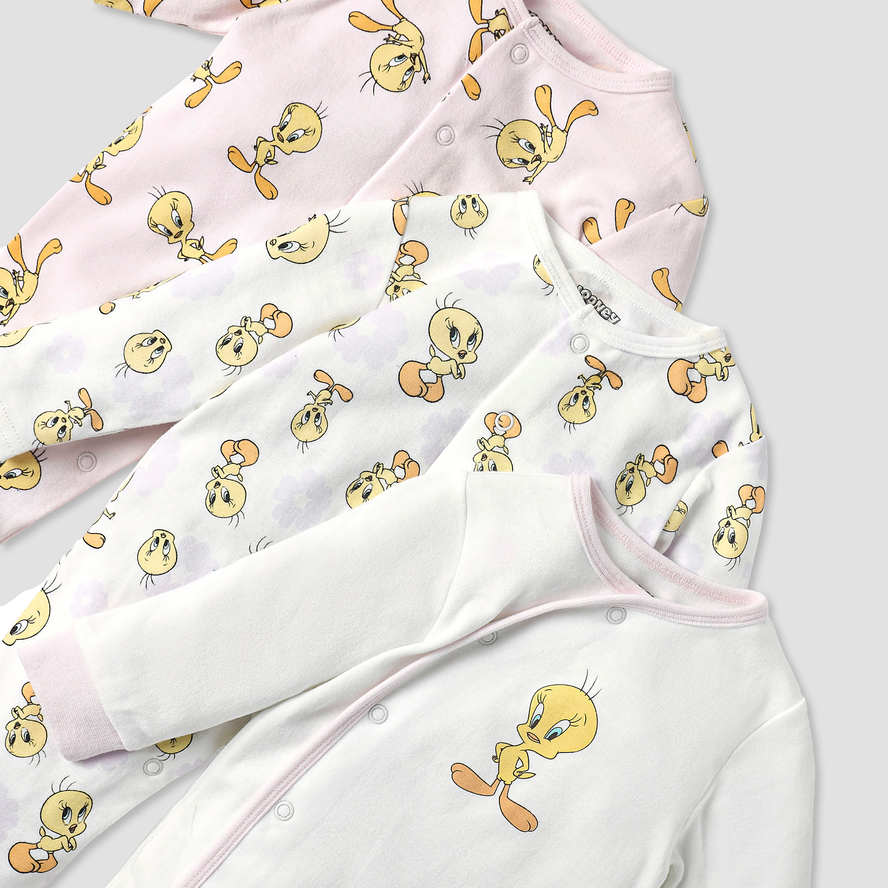 Disney Looney Tunes Print Closed Feet Sleepsuit with Long Sleeves - Set of 3-baby-girls-clothing-nightwear-sleepsuits-image-5