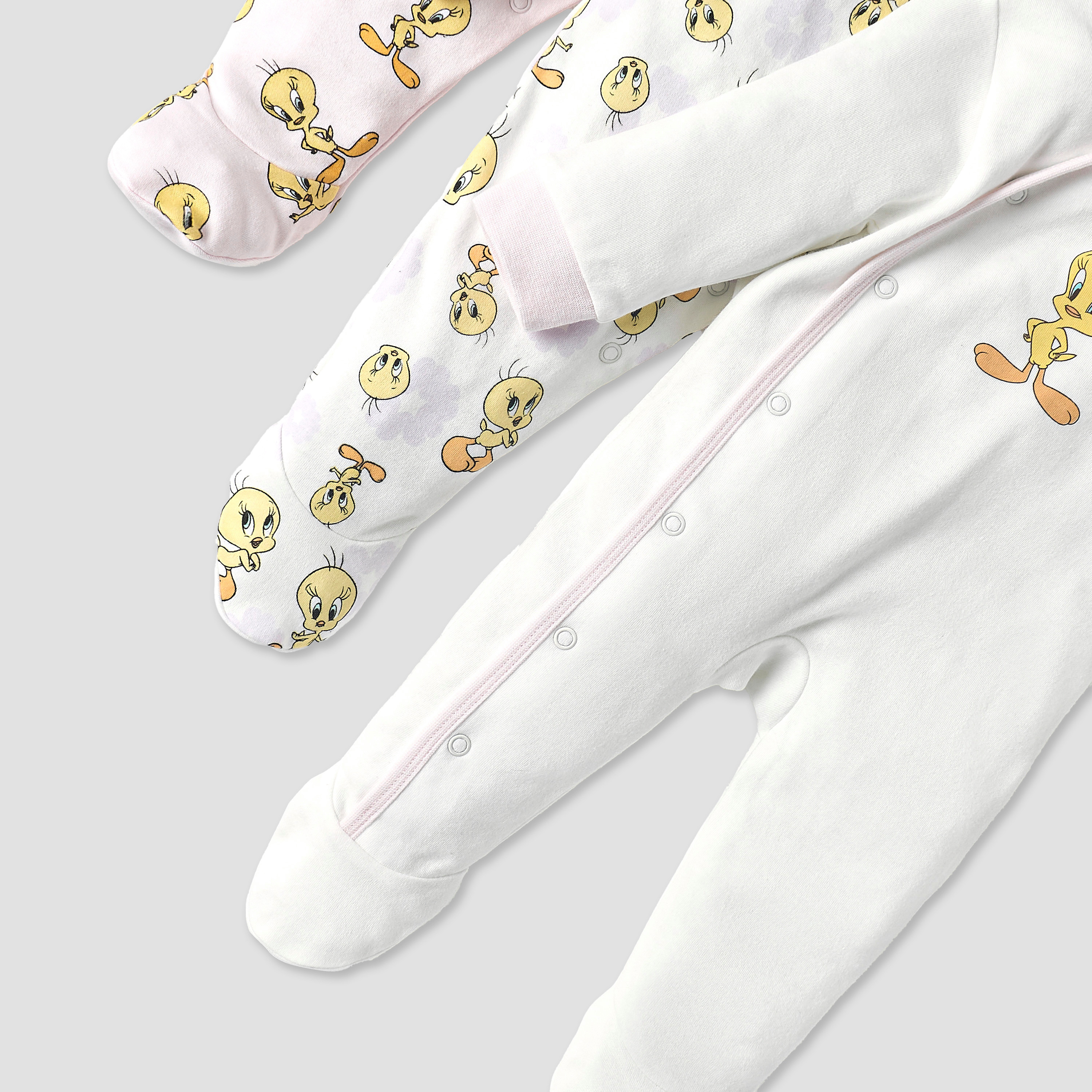 Disney Looney Tunes Print Closed Feet Sleepsuit with Long Sleeves - Set of 3-baby-girls-clothing-nightwear-sleepsuits-image-6