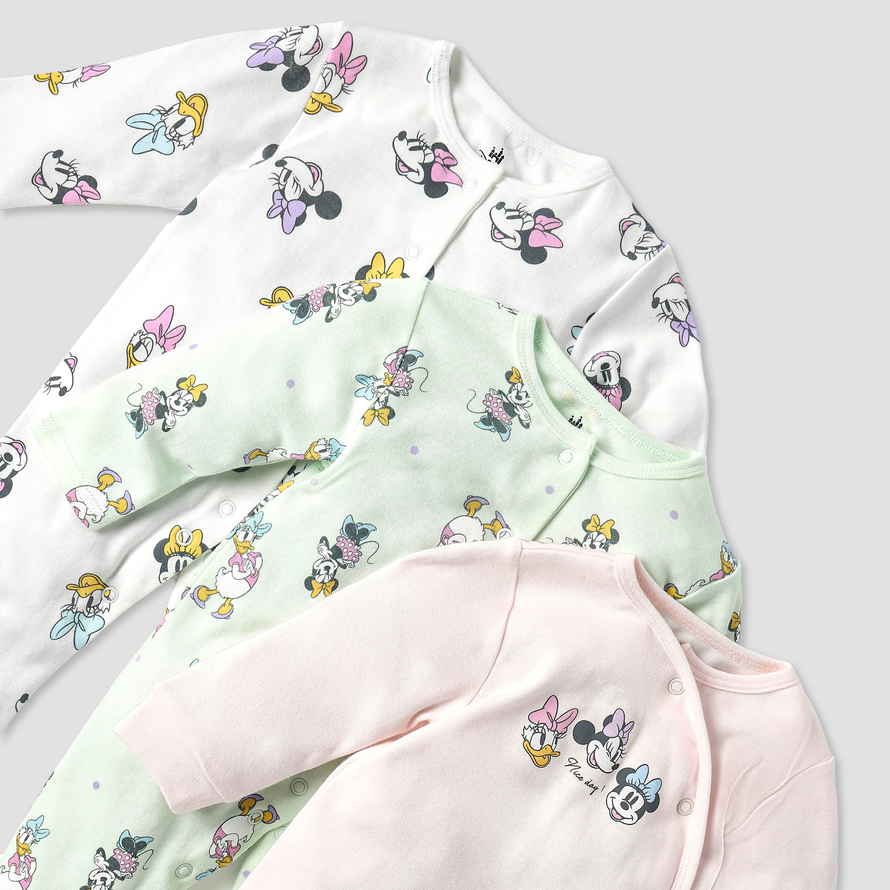Disney Minnie and Daisy Print Closed Feet Sleepsuit with Button Closure - Set of 3-baby-girls-clothing-nightwear-sleepsuits-image-5