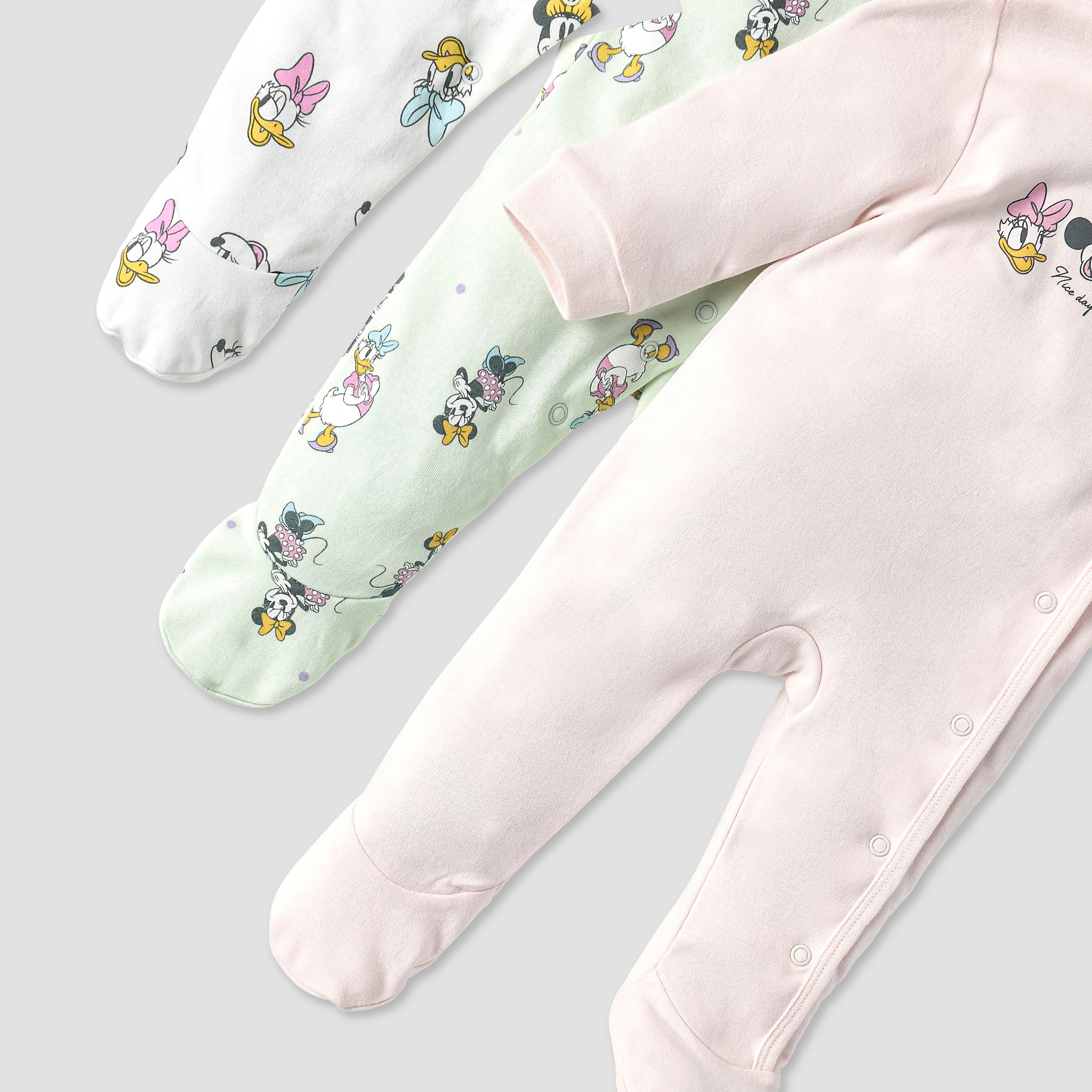 Disney Minnie and Daisy Print Closed Feet Sleepsuit with Button Closure - Set of 3-baby-girls-clothing-nightwear-sleepsuits-image-6