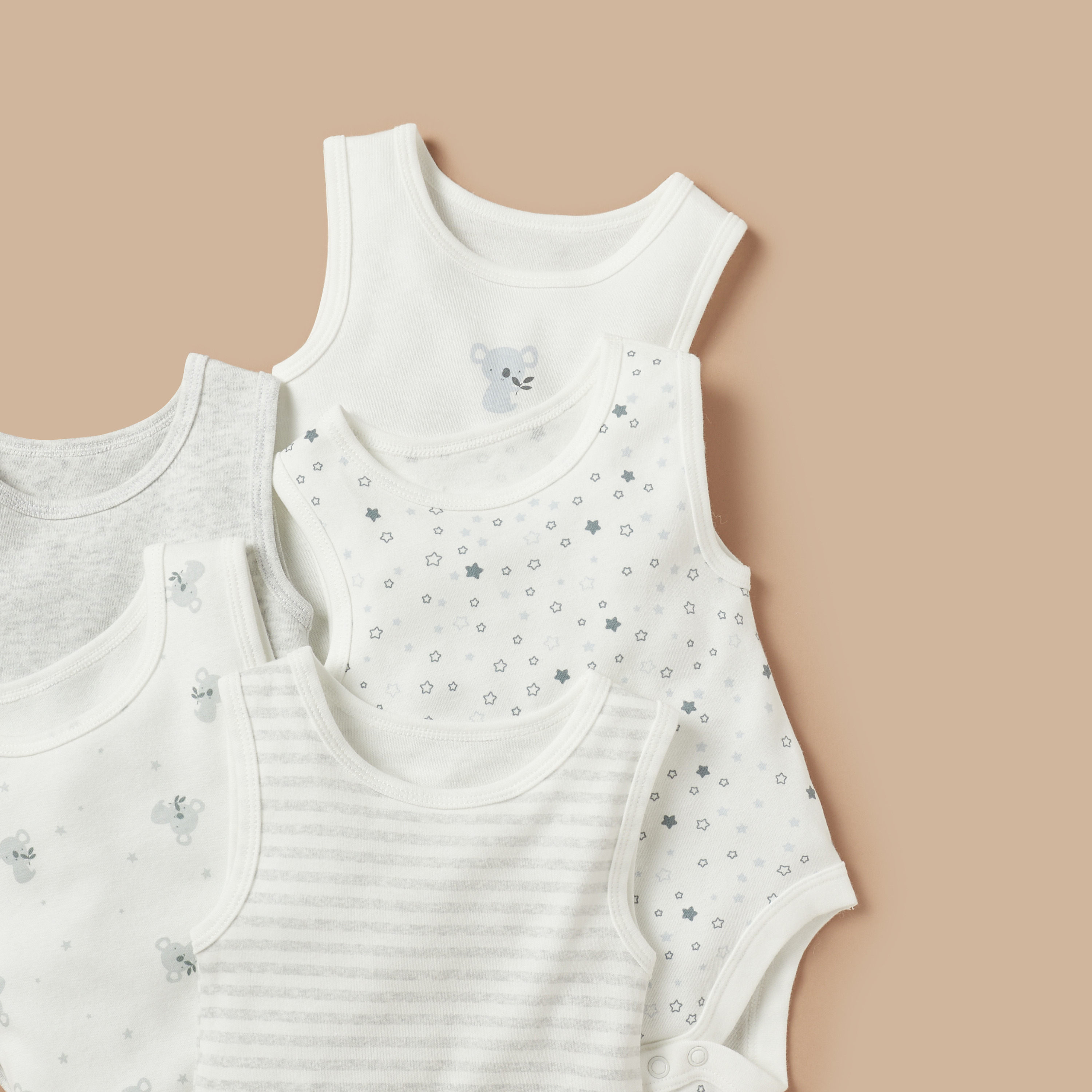Juniors Assorted Sleeveless Cotton Bodysuit - Set of 5-baby-boys-clothing-bodysuits-image-3