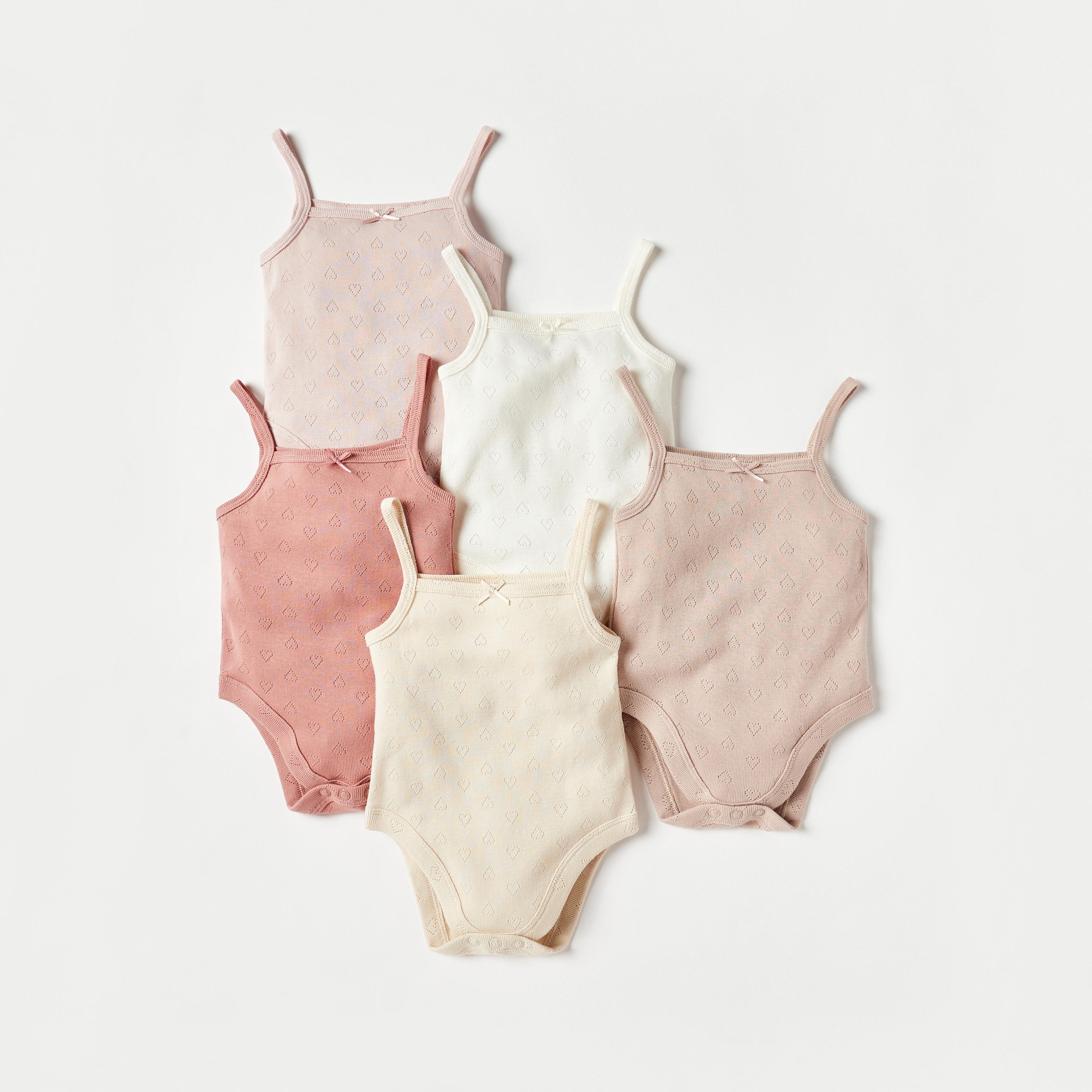 Juniors Heart Detail Sleeveless Cotton Bodysuit - Set of 5-baby-girls-clothing-bodysuits-image-1
