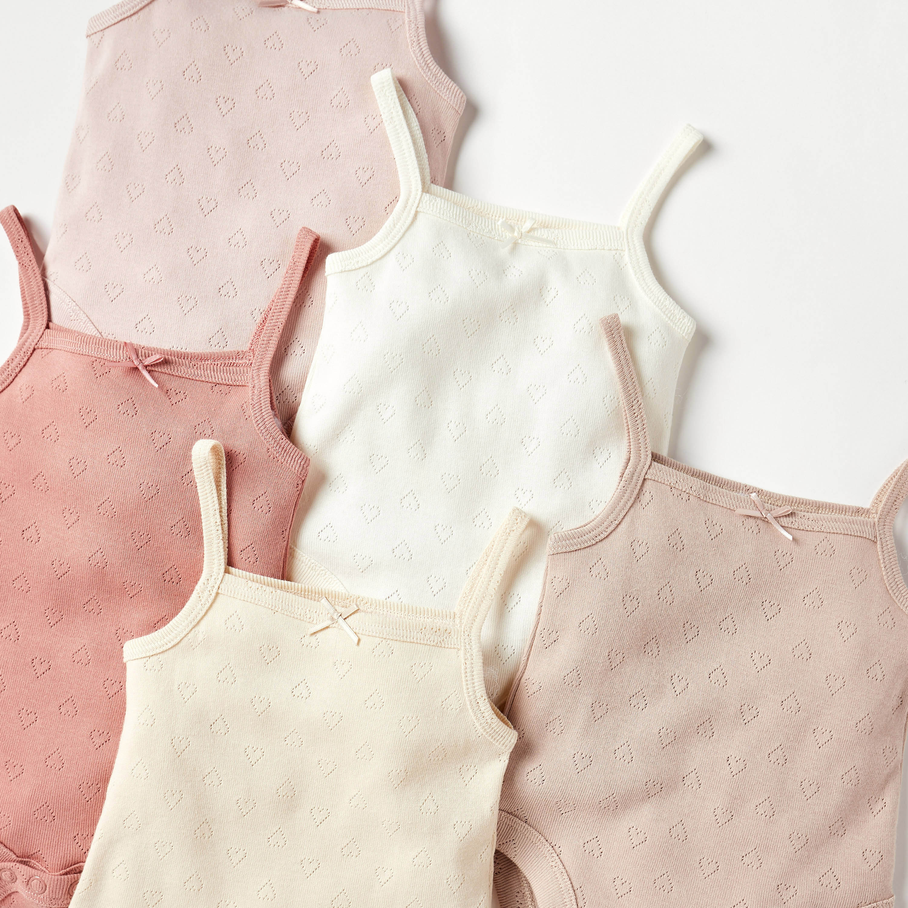 Juniors Heart Detail Sleeveless Cotton Bodysuit - Set of 5-baby-girls-clothing-bodysuits-image-3