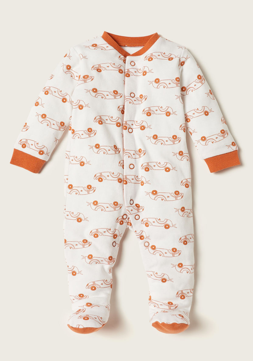 Juniors Car Print Long Sleeves Sleepsuit - Set of 3-Sleepsuits-image-1