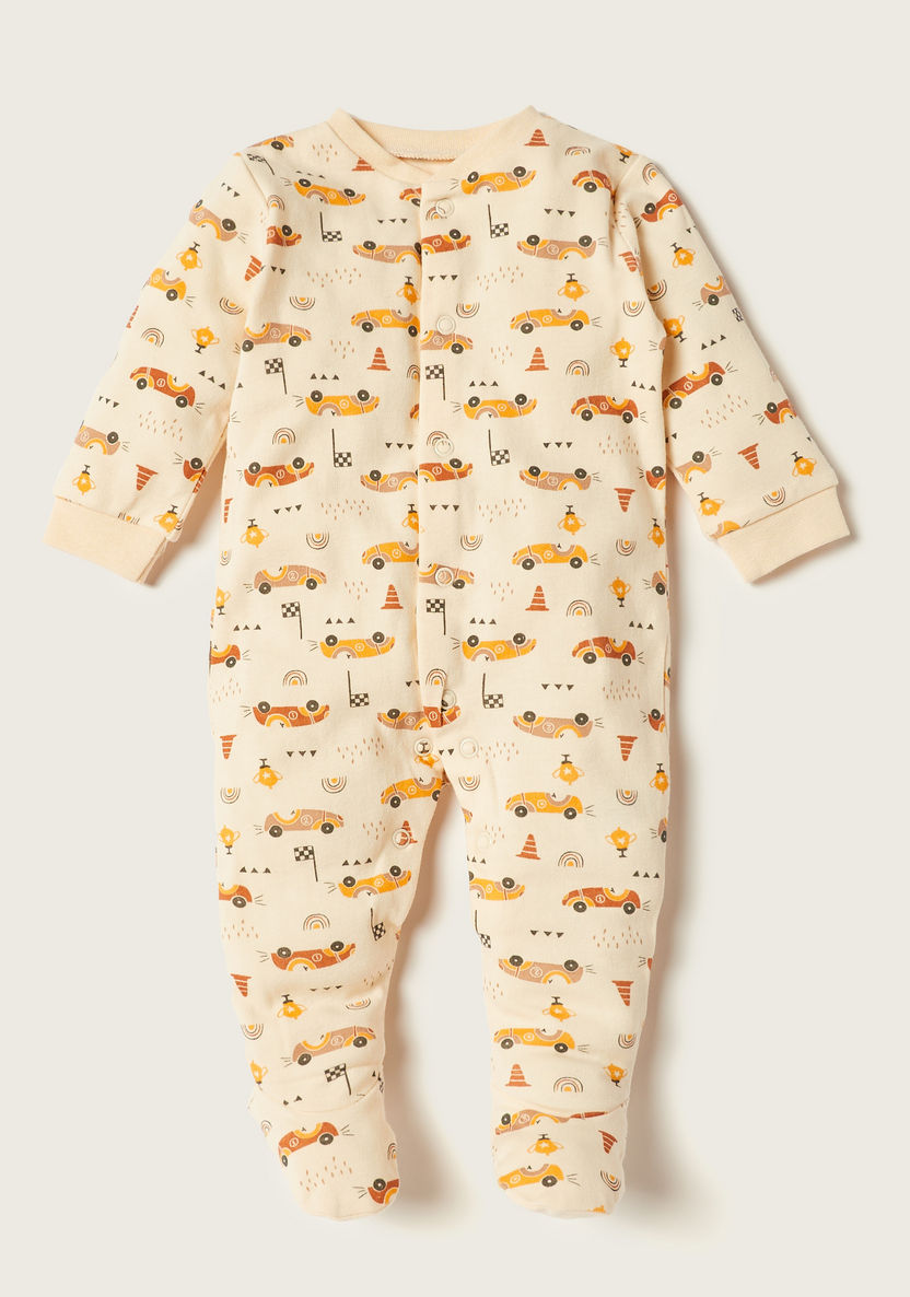Juniors Car Print Long Sleeves Sleepsuit - Set of 3-Sleepsuits-image-2