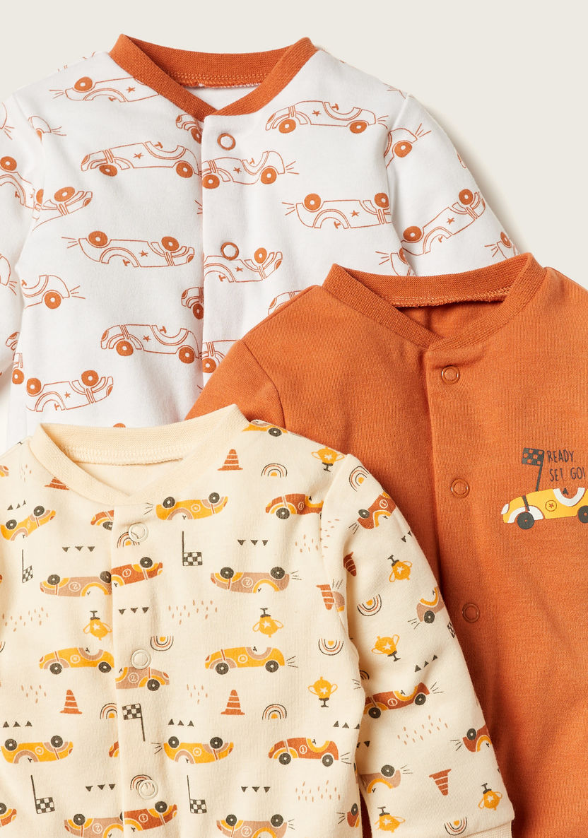 Juniors Car Print Long Sleeves Sleepsuit - Set of 3-Sleepsuits-image-4