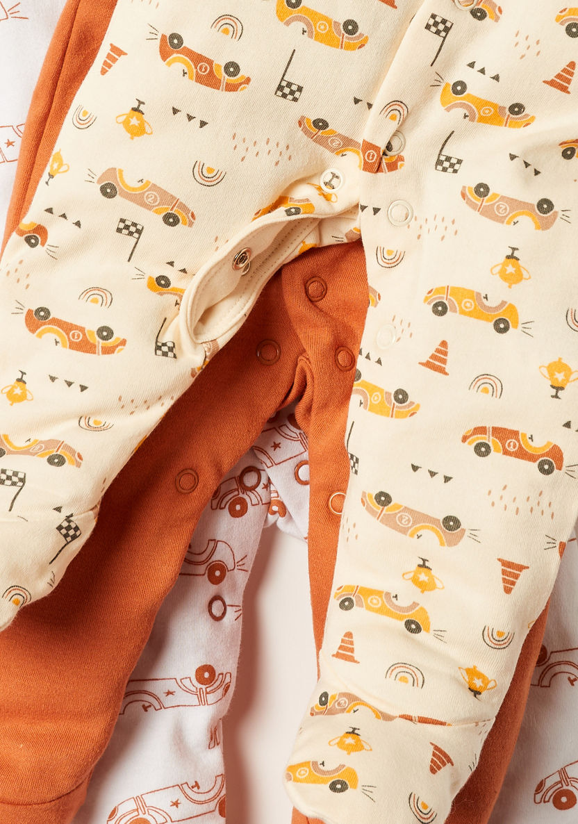 Juniors Car Print Long Sleeves Sleepsuit - Set of 3-Sleepsuits-image-5