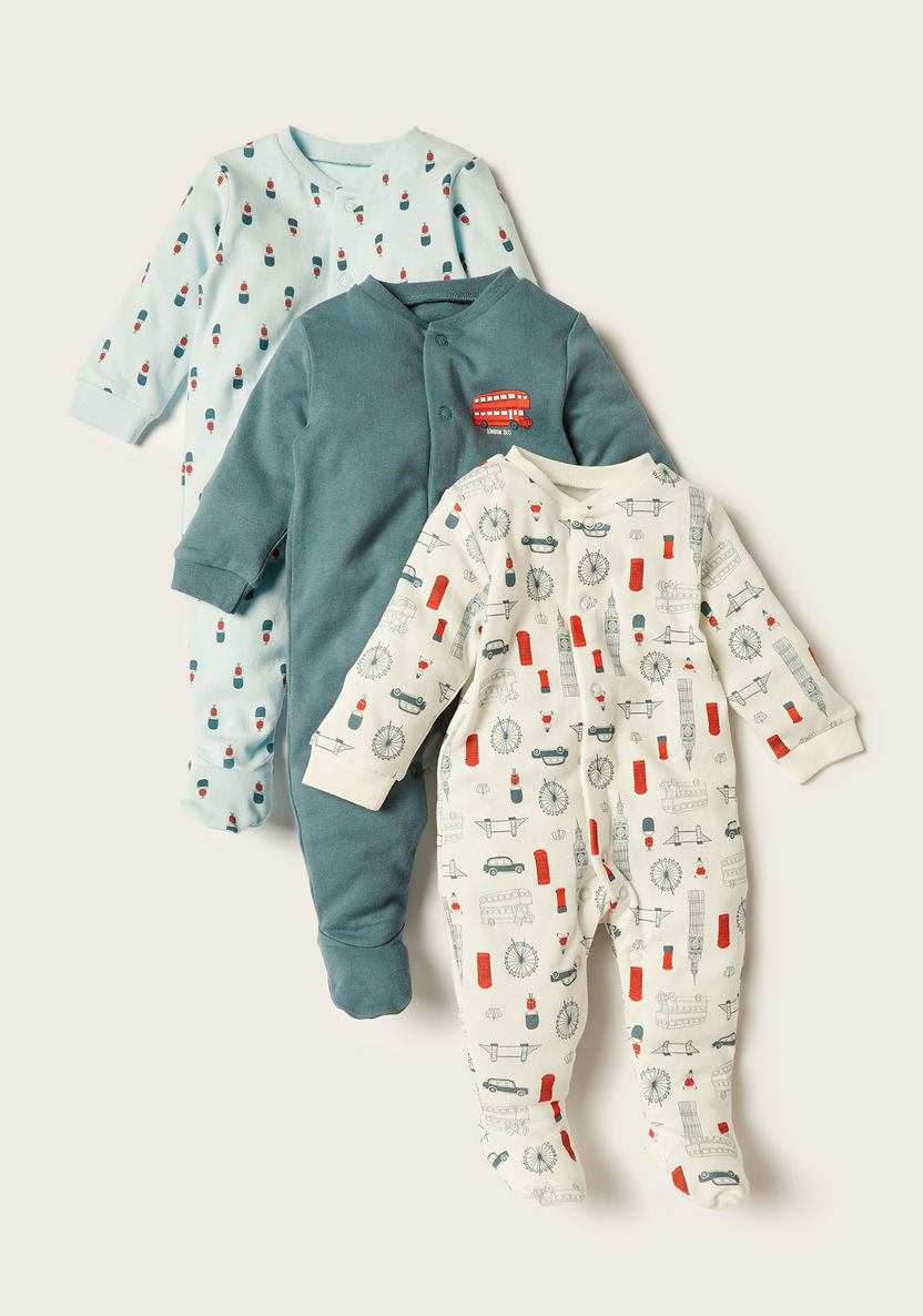 Juniors Printed Long Sleeves Sleepsuit - Set of 3-Sleepsuits-image-0