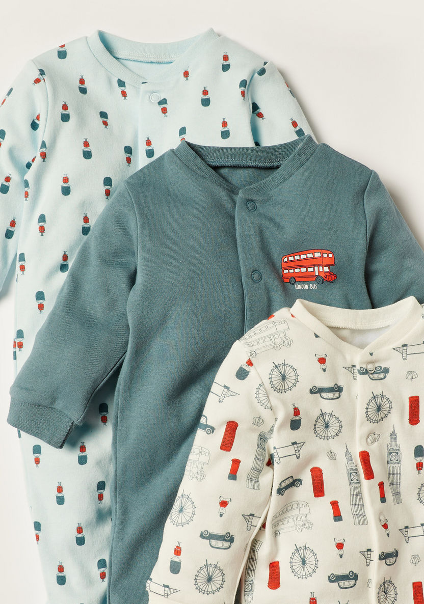 Juniors Printed Long Sleeves Sleepsuit - Set of 3-Sleepsuits-image-4