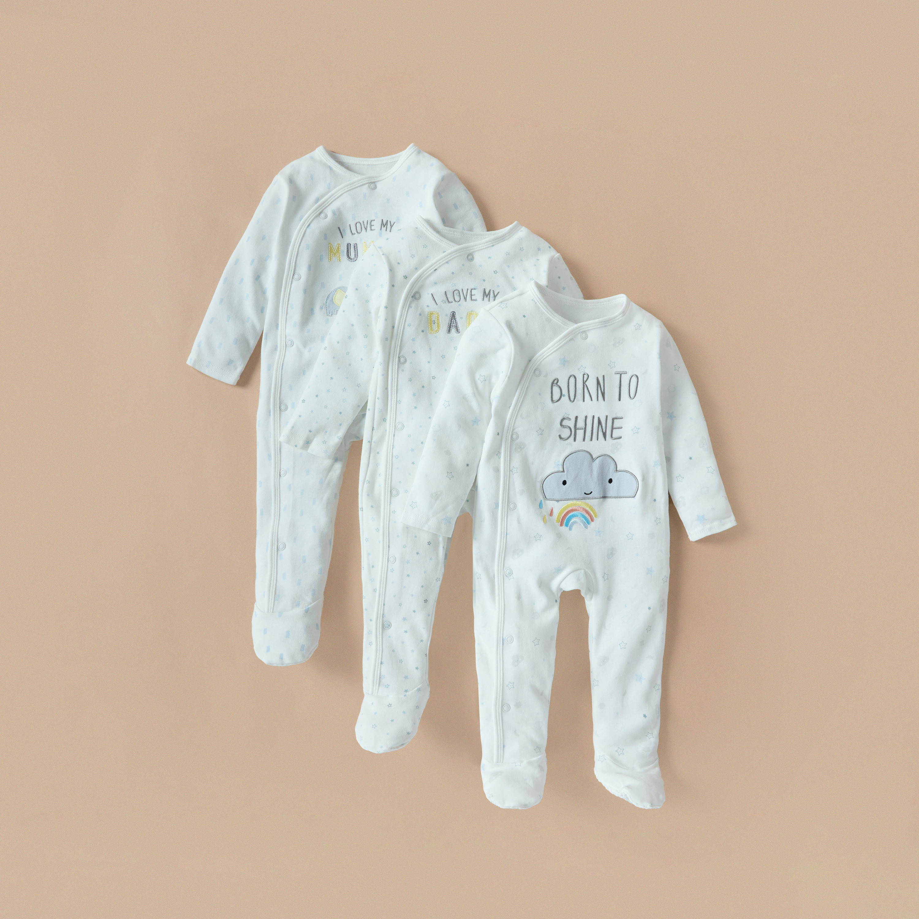 بدلة نوم بأقدام مغلقة وتطريزات وتفاصيل زخارف من جونيورز - طقم من 3 قطع-baby-boys-clothing-nightwear-sleepsuits-image-1