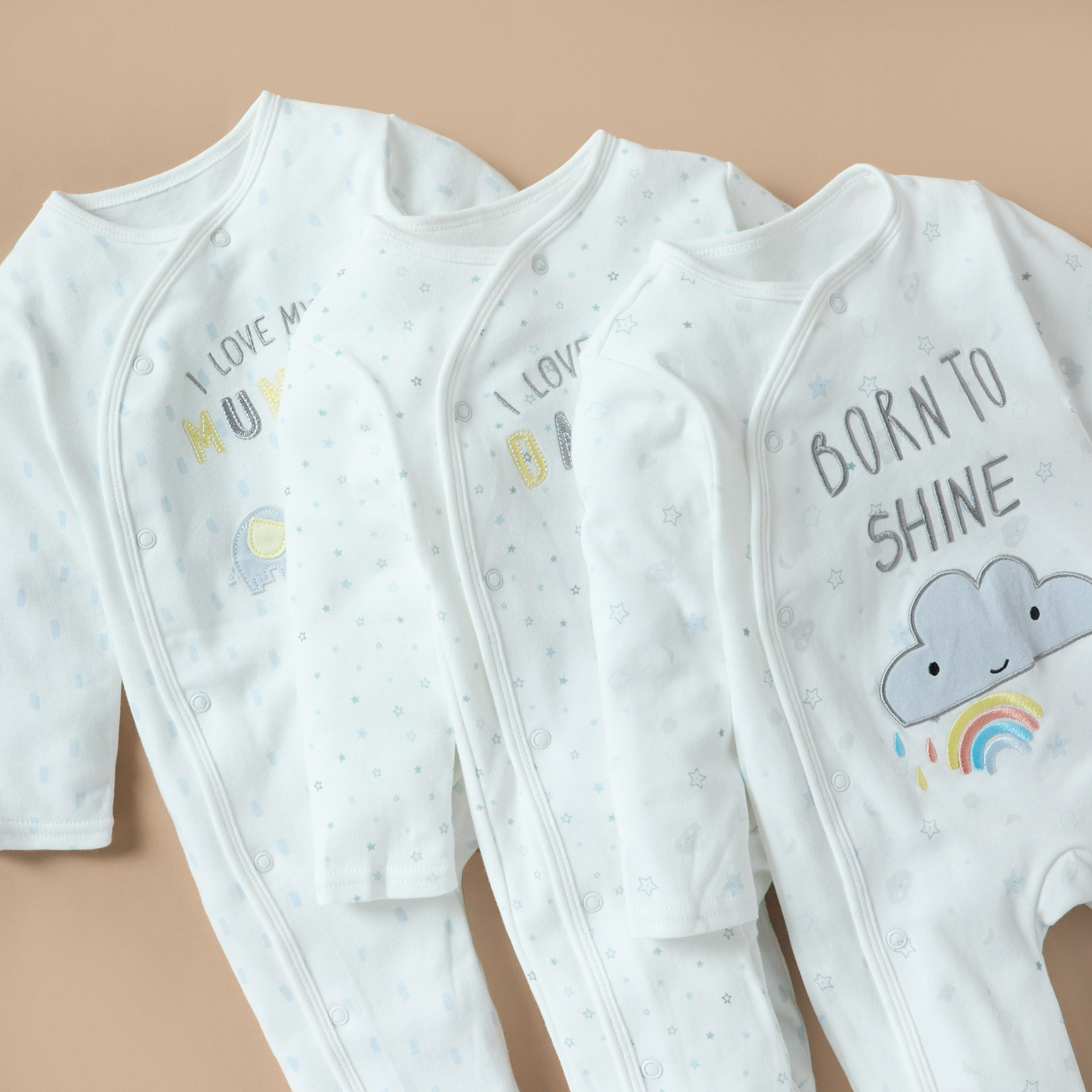 بدلة نوم بأقدام مغلقة وتطريزات وتفاصيل زخارف من جونيورز - طقم من 3 قطع-baby-boys-clothing-nightwear-sleepsuits-image-6