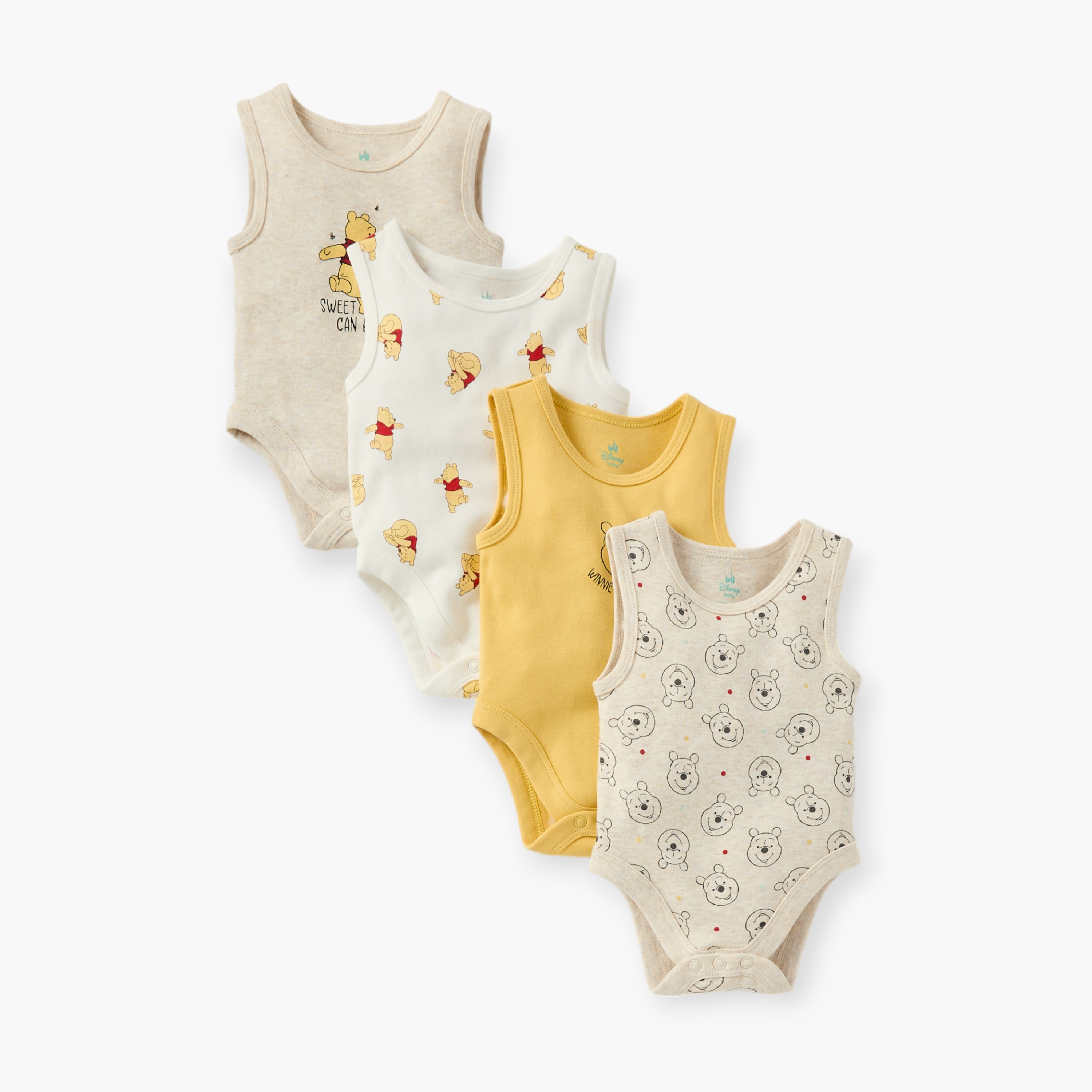 بودي سوت دون أكمام بأزرار إغلاق كبّاسة وطبعات ويني ذا بو من ديزني - طقم 4 قطع-baby-boys-clothing-multipacks-image-1