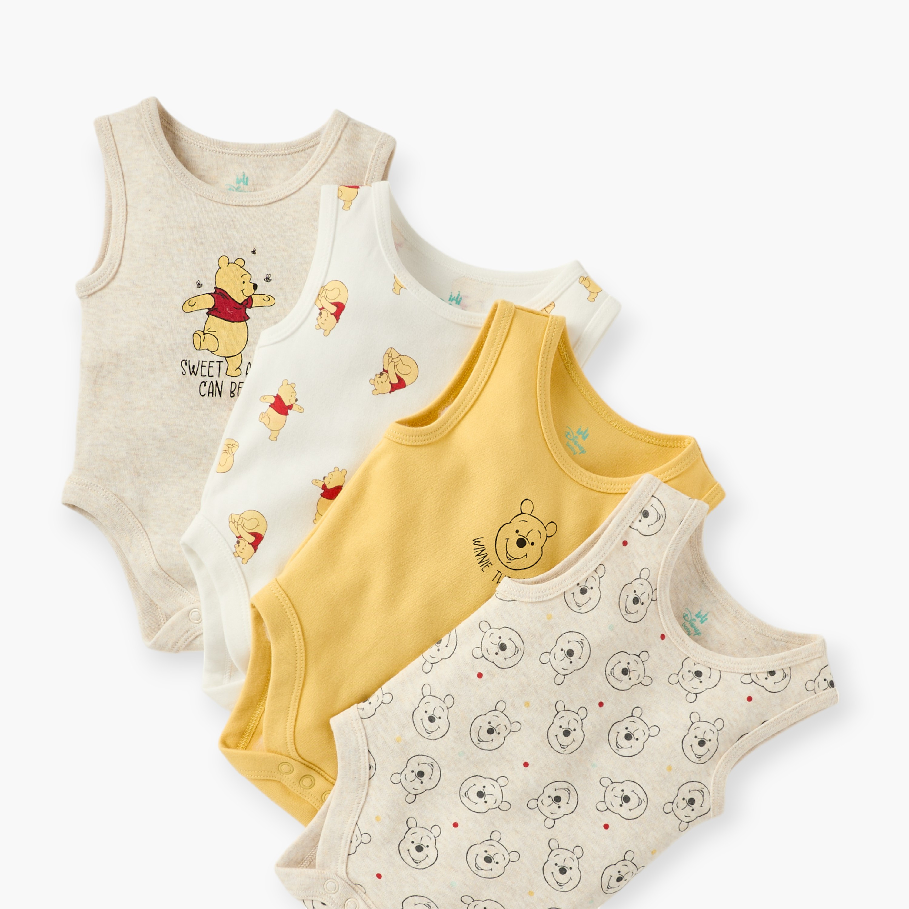بودي سوت دون أكمام بأزرار إغلاق كبّاسة وطبعات ويني ذا بو من ديزني - طقم 4 قطع-baby-boys-clothing-multipacks-image-3