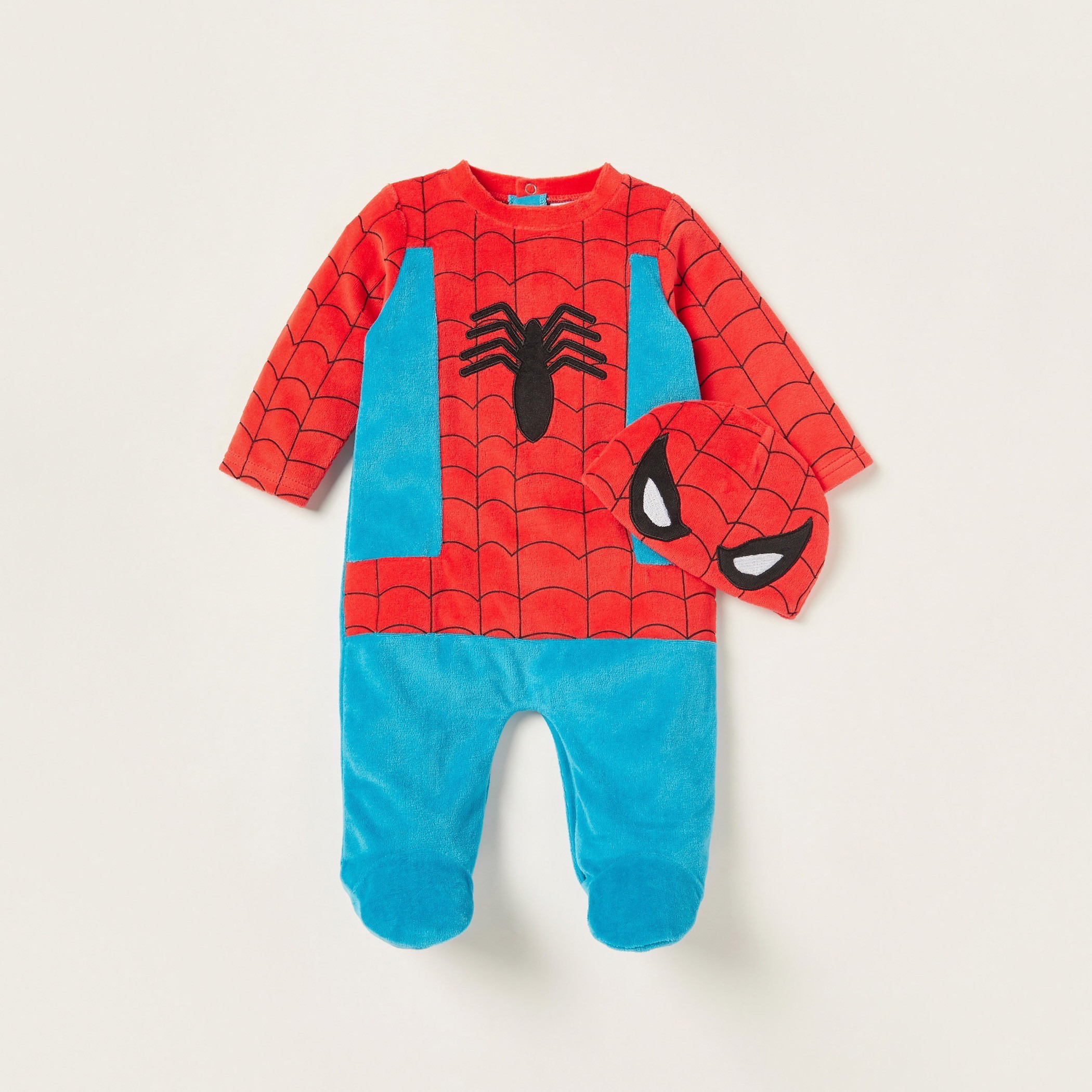 طقم نوم مغلق القدمين بطبعات سبايدر مان وقبعة-baby-boys-clothing-nightwear-sleepsuits-image-1