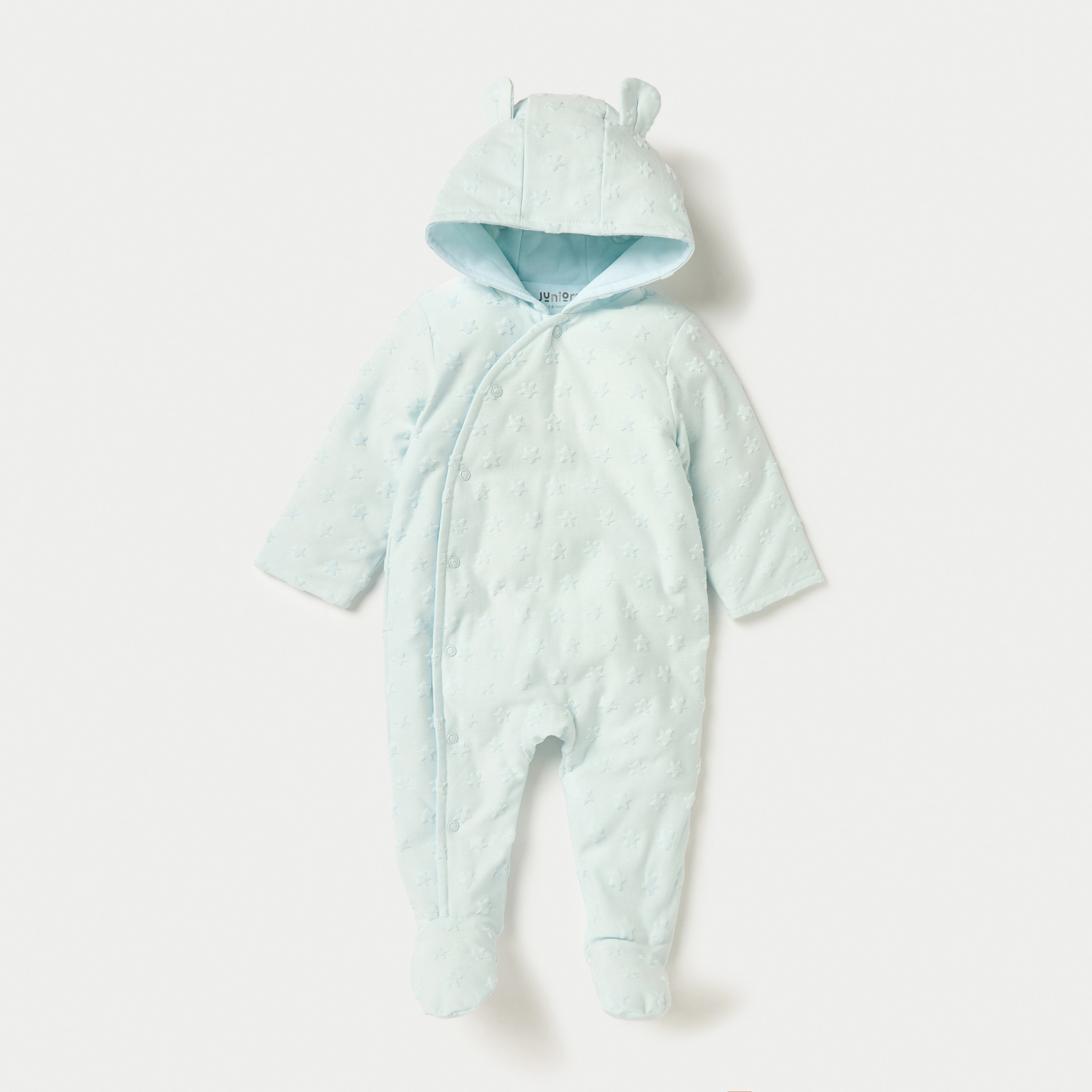 Juniors Star Textured Hooded Sleepsuit with Closed Feet and Button Closure-baby-girls-clothing-nightwear-sleepsuits-image-1