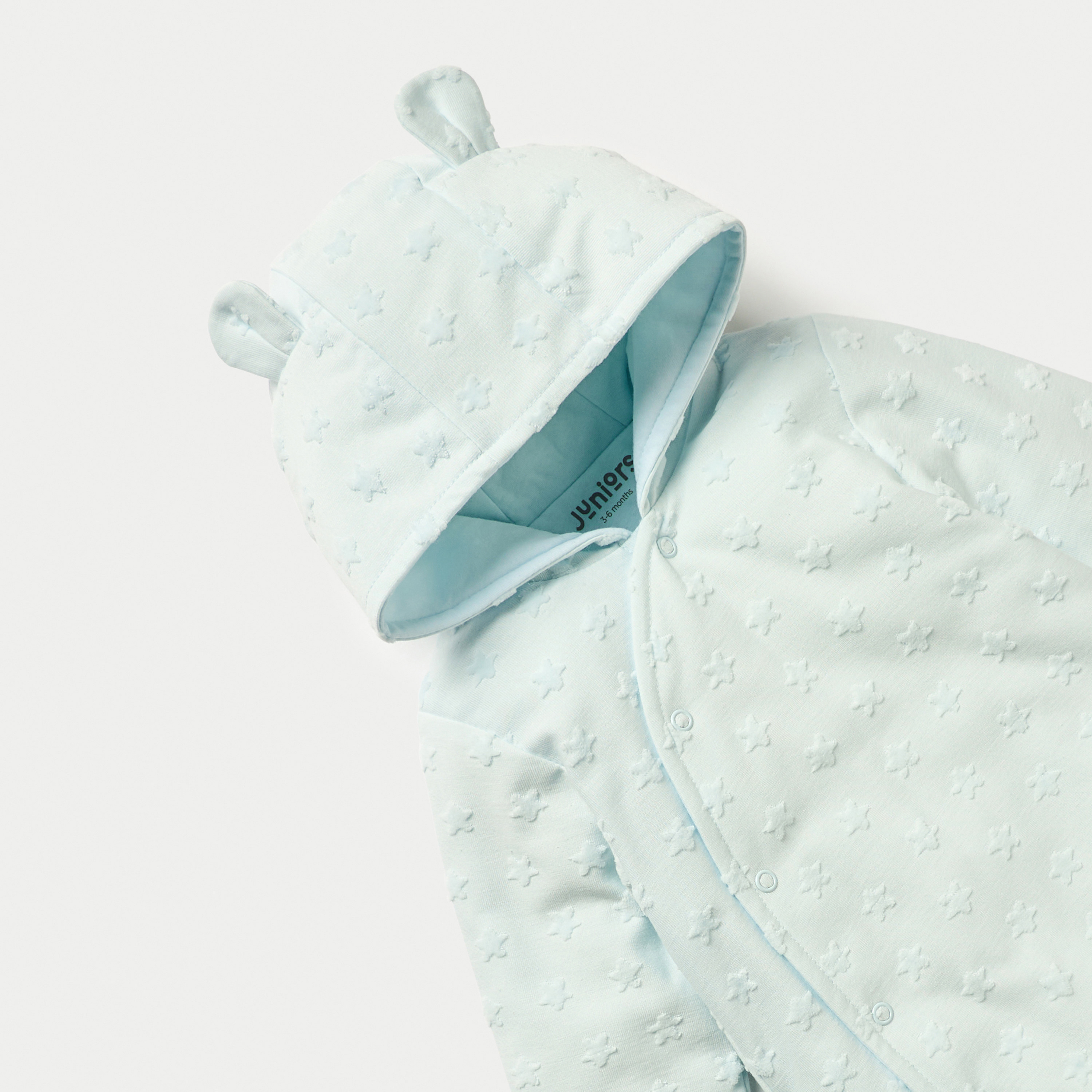 Juniors Star Textured Hooded Sleepsuit with Closed Feet and Button Closure-baby-girls-clothing-nightwear-sleepsuits-image-2