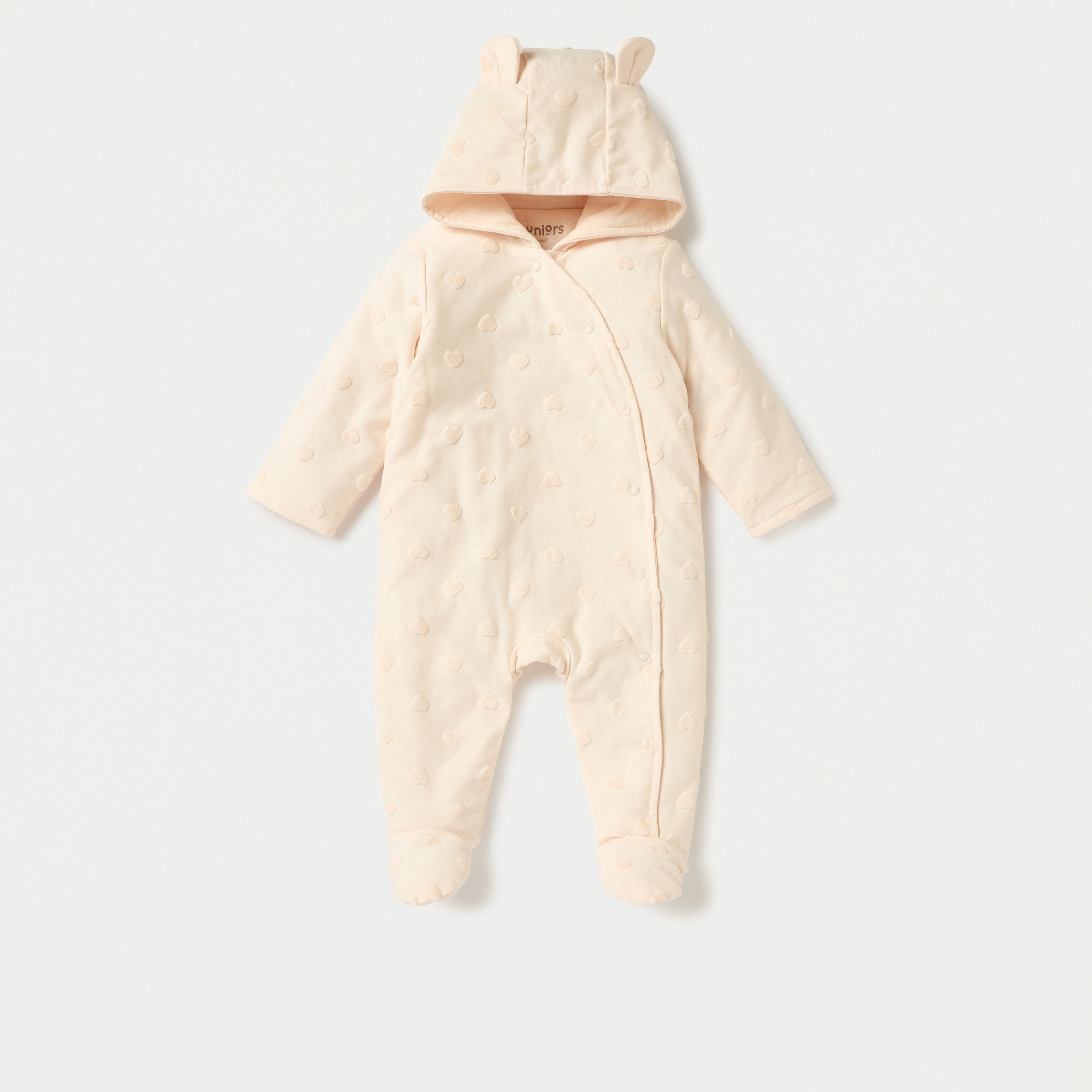Juniors All-Over Heart Textured Hooded Sleepsuit with Snap Button Closure-baby-boys-clothing-winterwear-sleepsuits-image-1