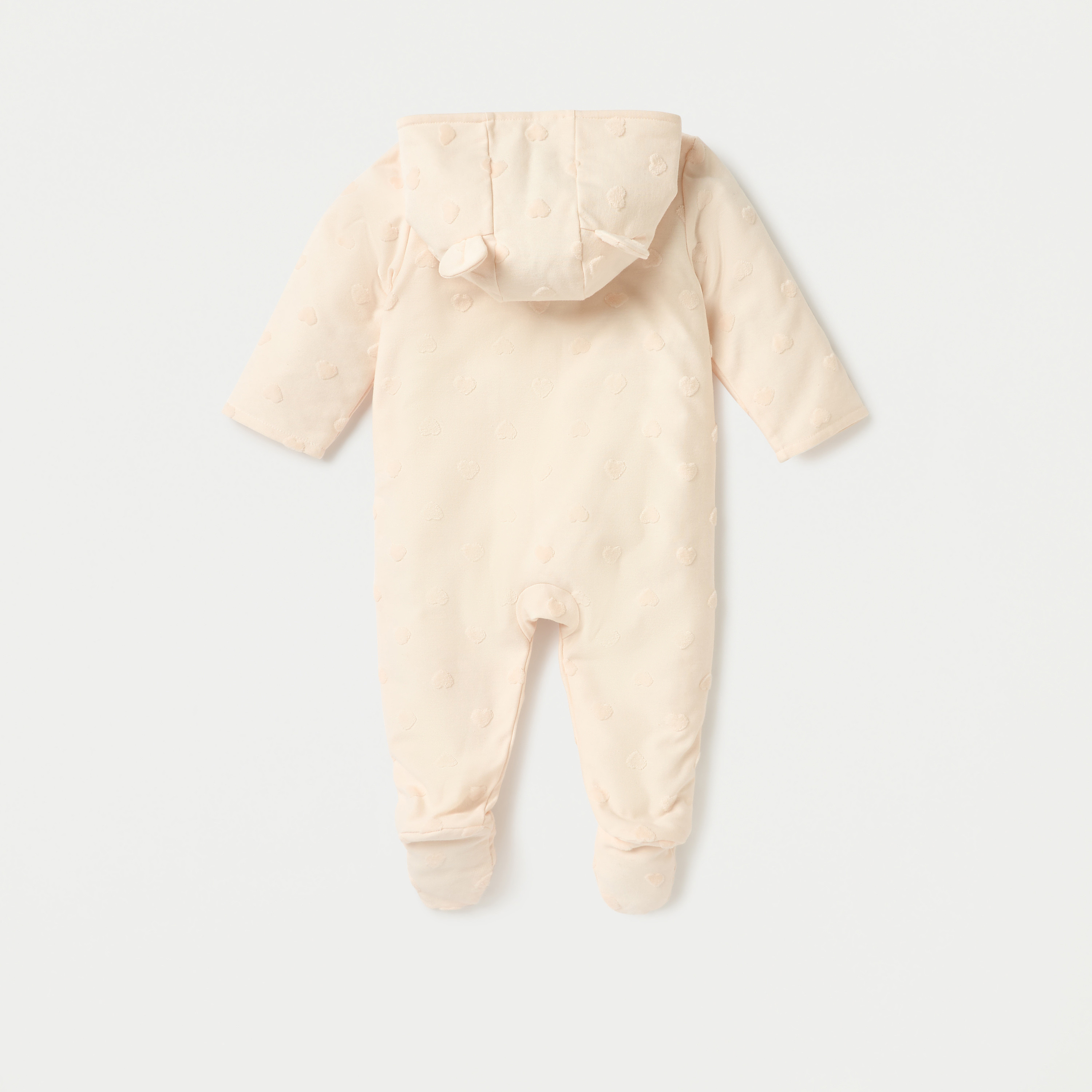 Juniors All-Over Heart Textured Hooded Sleepsuit with Snap Button Closure-baby-boys-clothing-winterwear-sleepsuits-image-2