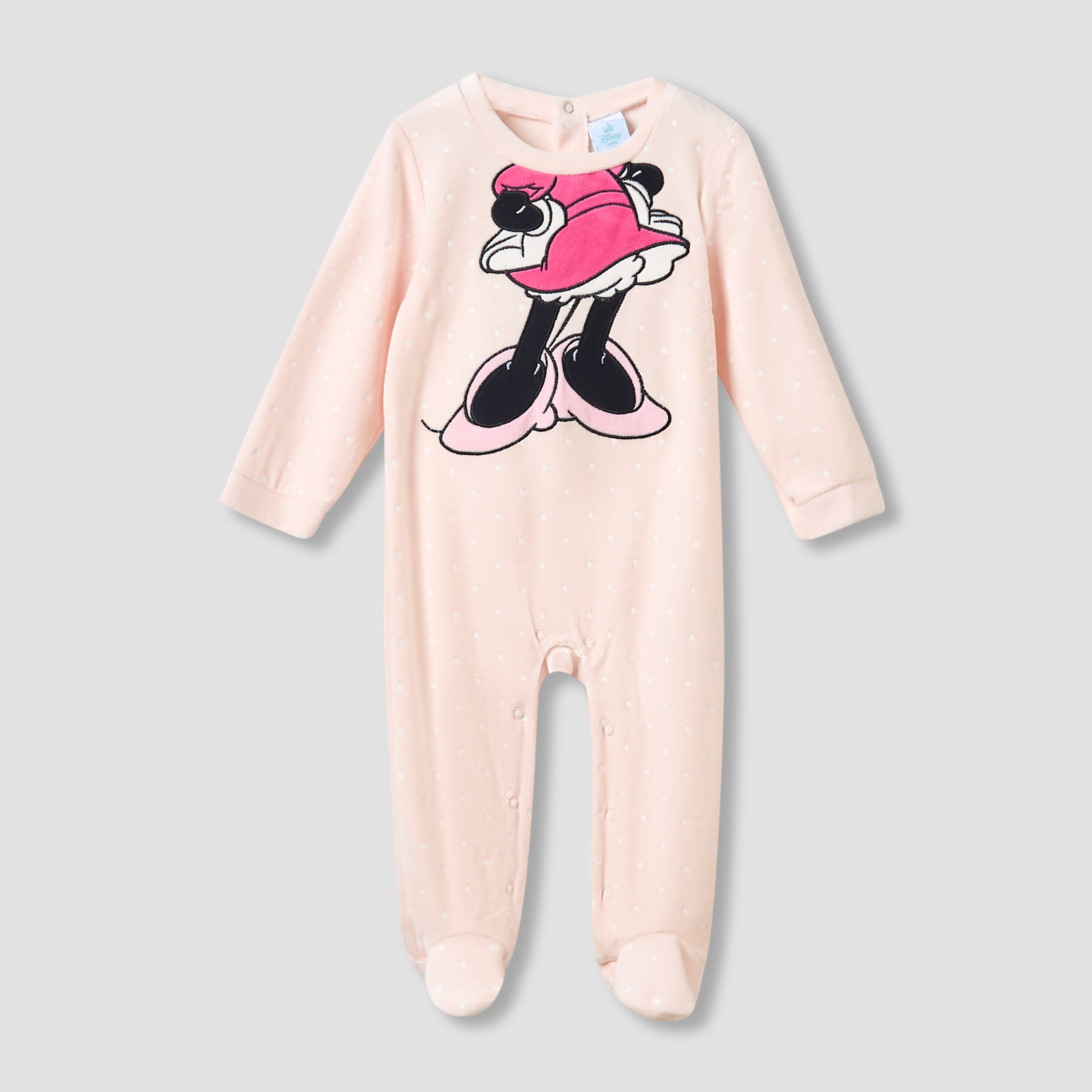 Disney Crew Neck Sleepsuit with Minnie Mouse Print and Cap - Long Sleeves-baby-girls-clothing-nightwear-sleepsuits-image-2