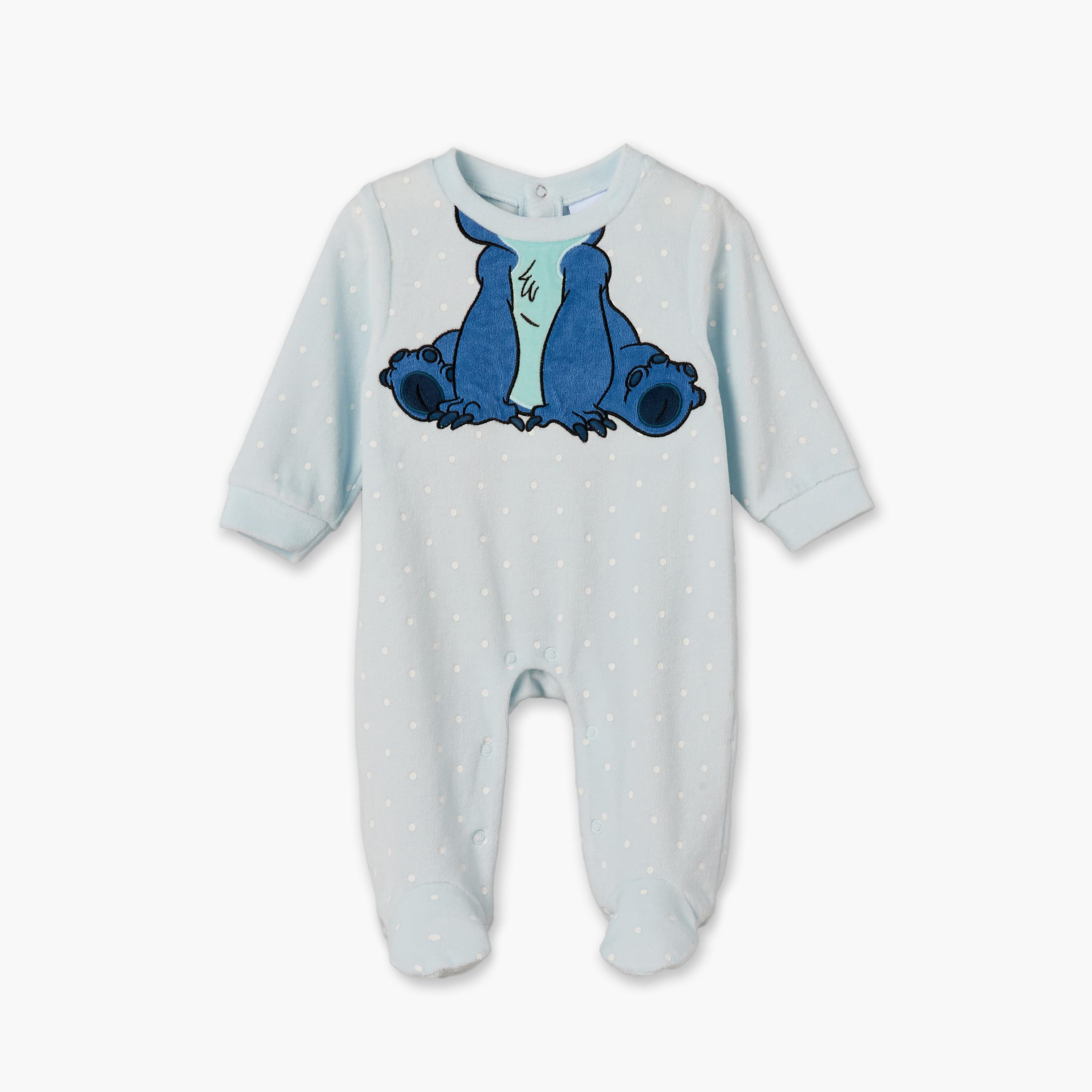 Set of 2 Disney Cotton Round Neck Long Sleeves Sleepsuit and Cap with Stitch Print-baby-girls-clothing-nightwear-sleepsuits-image-3