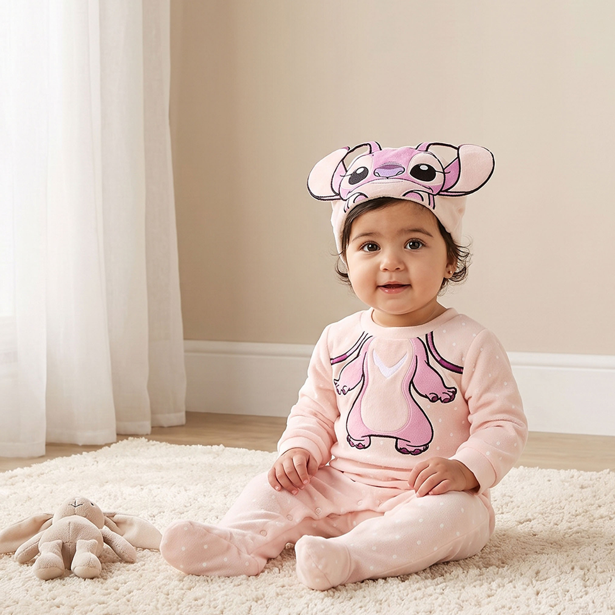 Set of 2 Disney Cotton Crew Neck Long Sleeves Sleepsuit and Cap with Angel Print-baby-boys-clothing-nightwear-sleepsuits-image-1