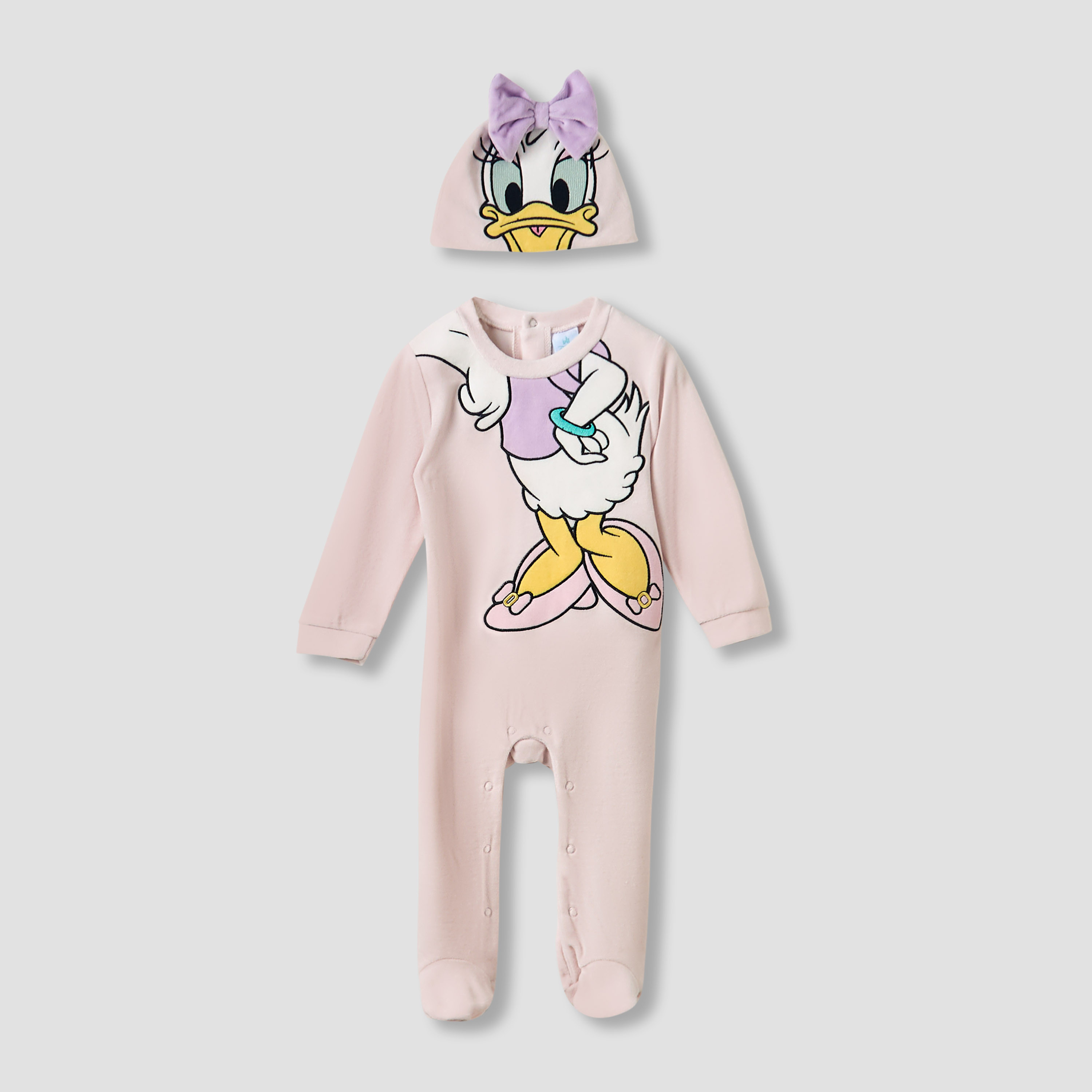 Disney Crew Neck Sleepsuit with Daisy Duck Print and Cap - Long Sleeves-baby-girls-clothing-nightwear-sleepsuits-image-1