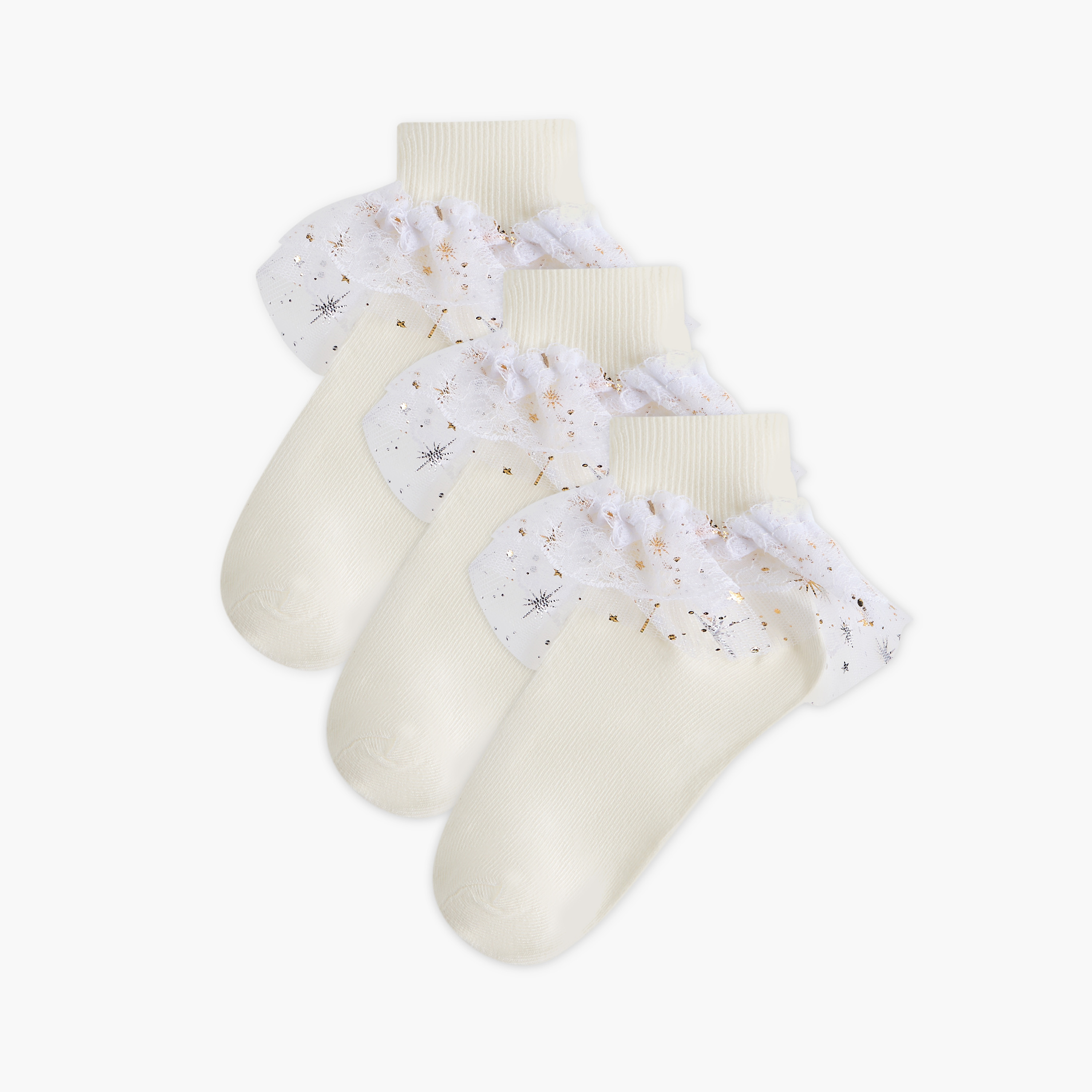 Flora Bella Ribbed Ankle Length Socks with Frill Detail - Set of 3-girls-accessories-socks-image-1