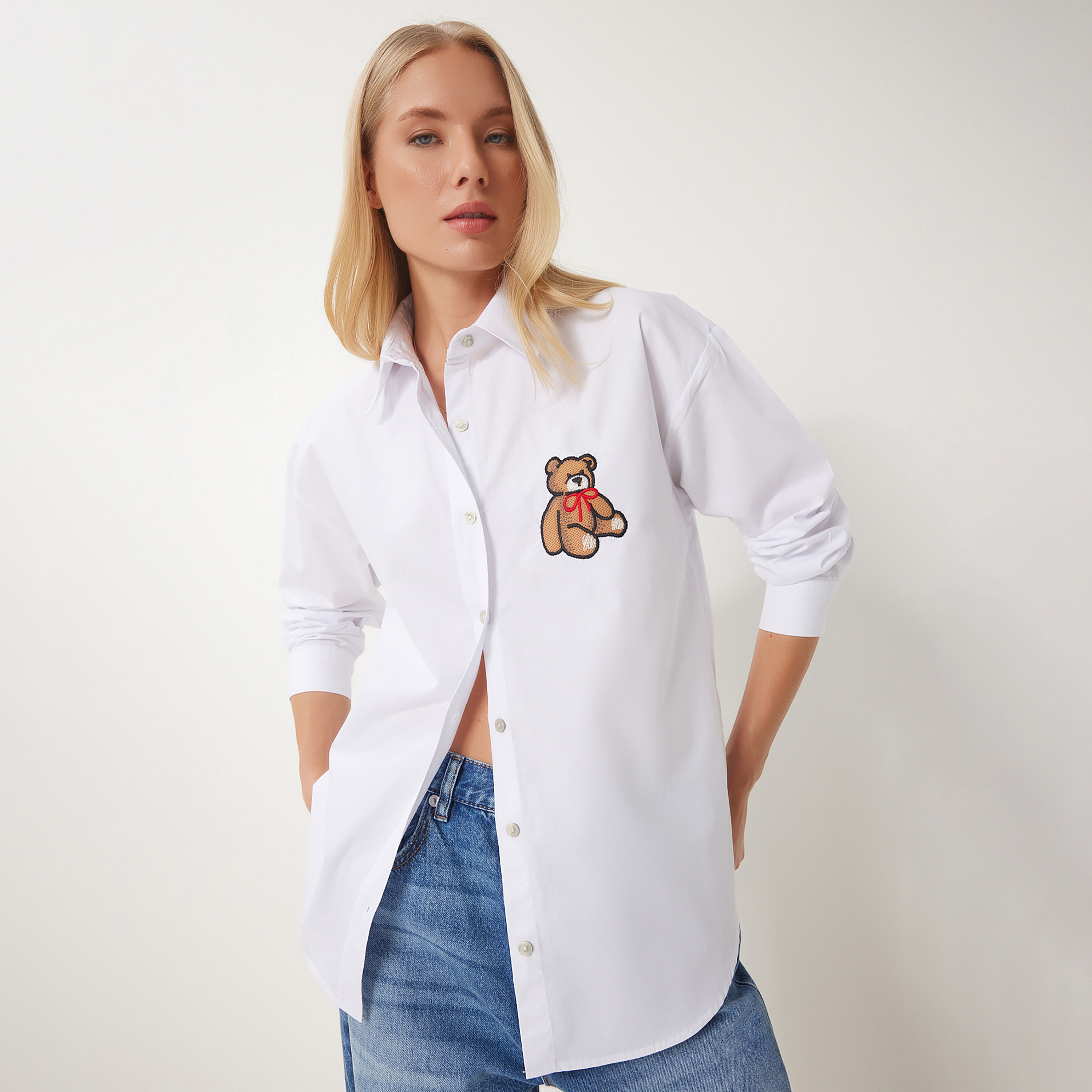 قميص نسائي أزرق بأكمام كتف تيدي مطرزة من إسطنبول إسطنبول-women-clothing-shirtsandblouses-shirts-image-6
