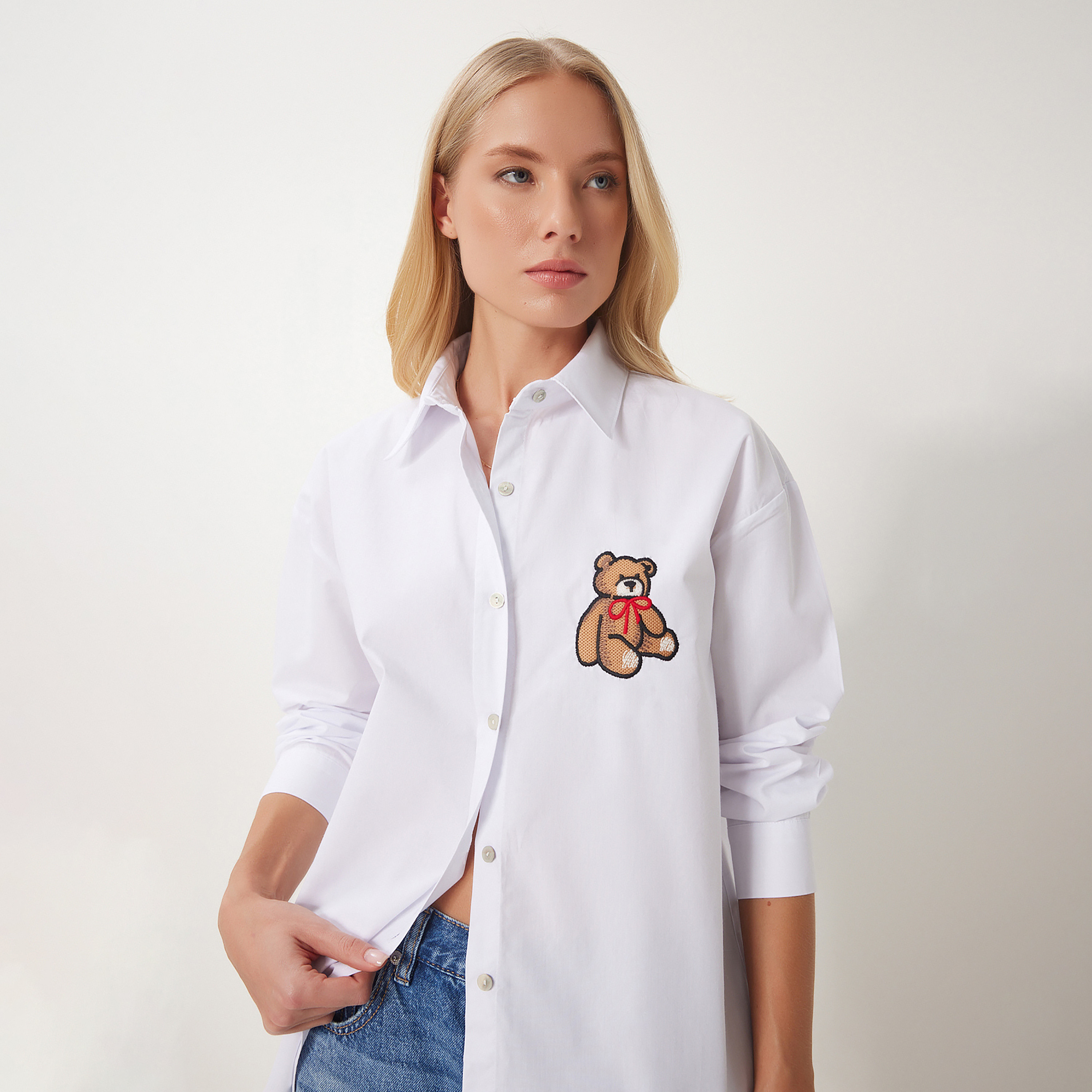 قميص نسائي أزرق بأكمام كتف تيدي مطرزة من إسطنبول إسطنبول-women-clothing-shirtsandblouses-shirts-image-7