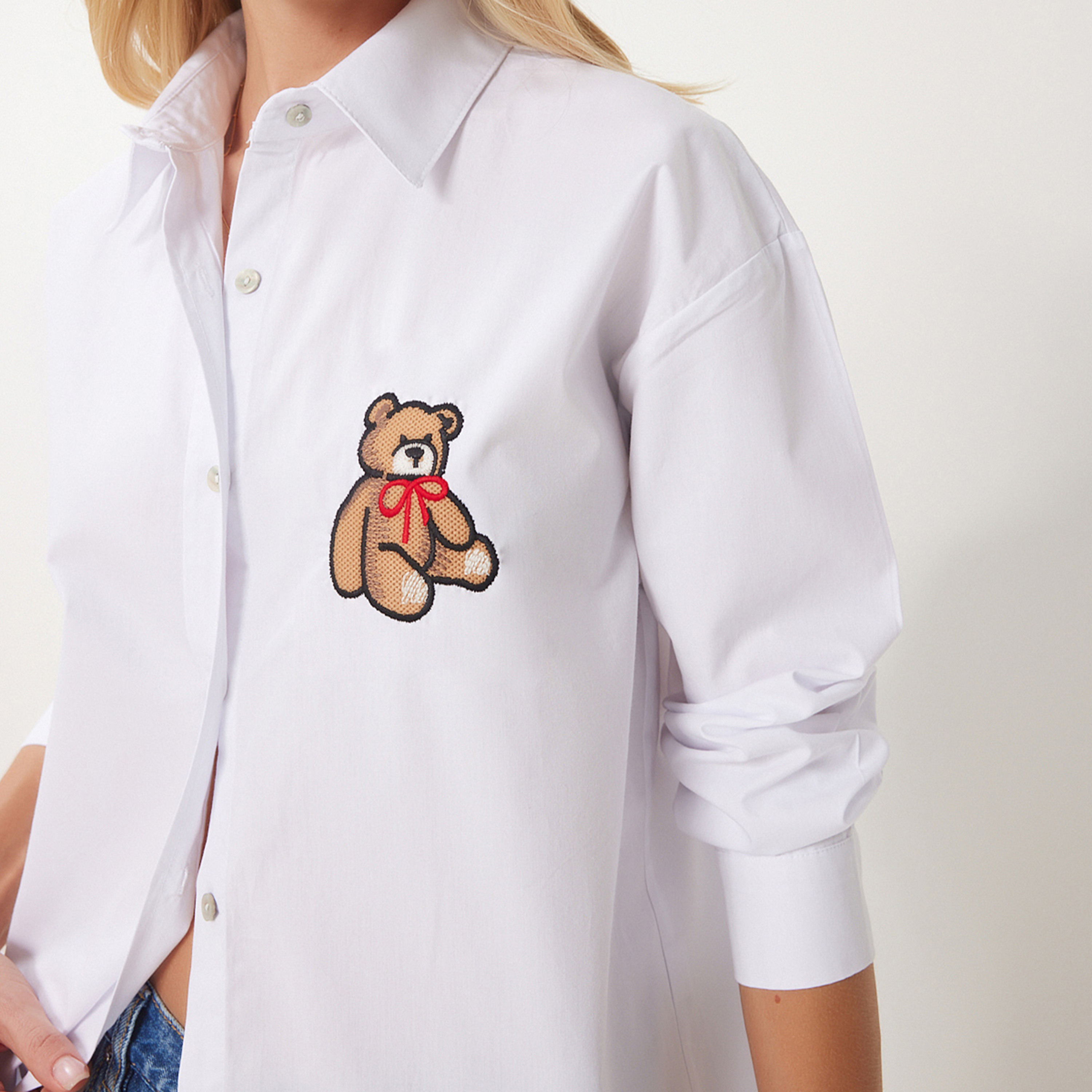 قميص نسائي أزرق بأكمام كتف تيدي مطرزة من إسطنبول إسطنبول-women-clothing-shirtsandblouses-shirts-image-8