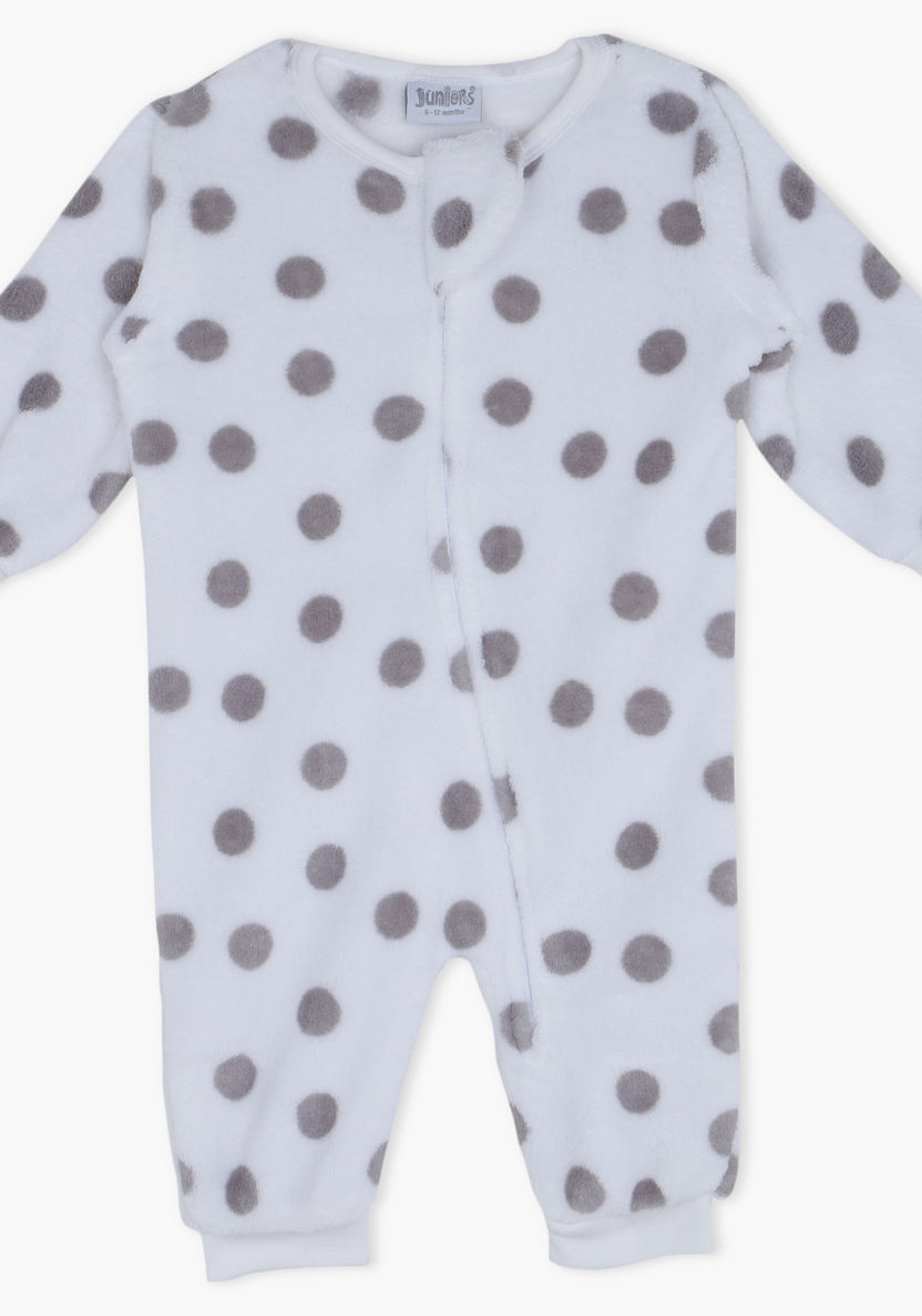Juniors Polka Dot Printed Round Neck Long Sleeves Sleepsuit-Sleepsuits-image-0