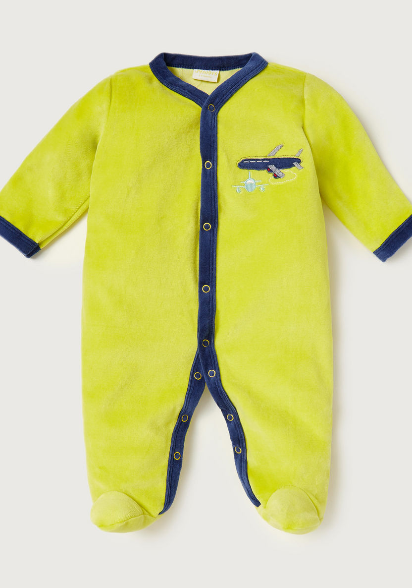 Juniors Aeroplane Embroidered Closed Feet Sleepsuit-Sleepsuits-image-0