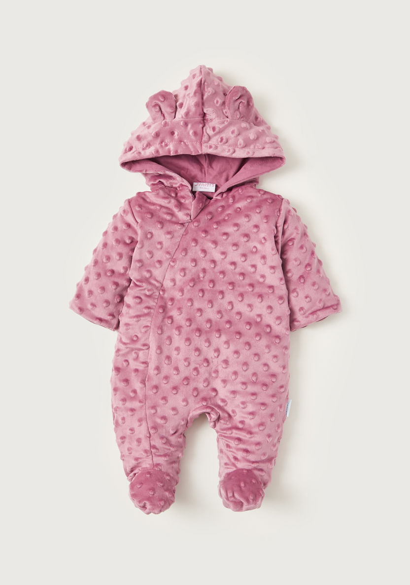 Juniors Embossed Dots Print Closed Feet Sleepsuit with Hood-Sleepsuits-image-0