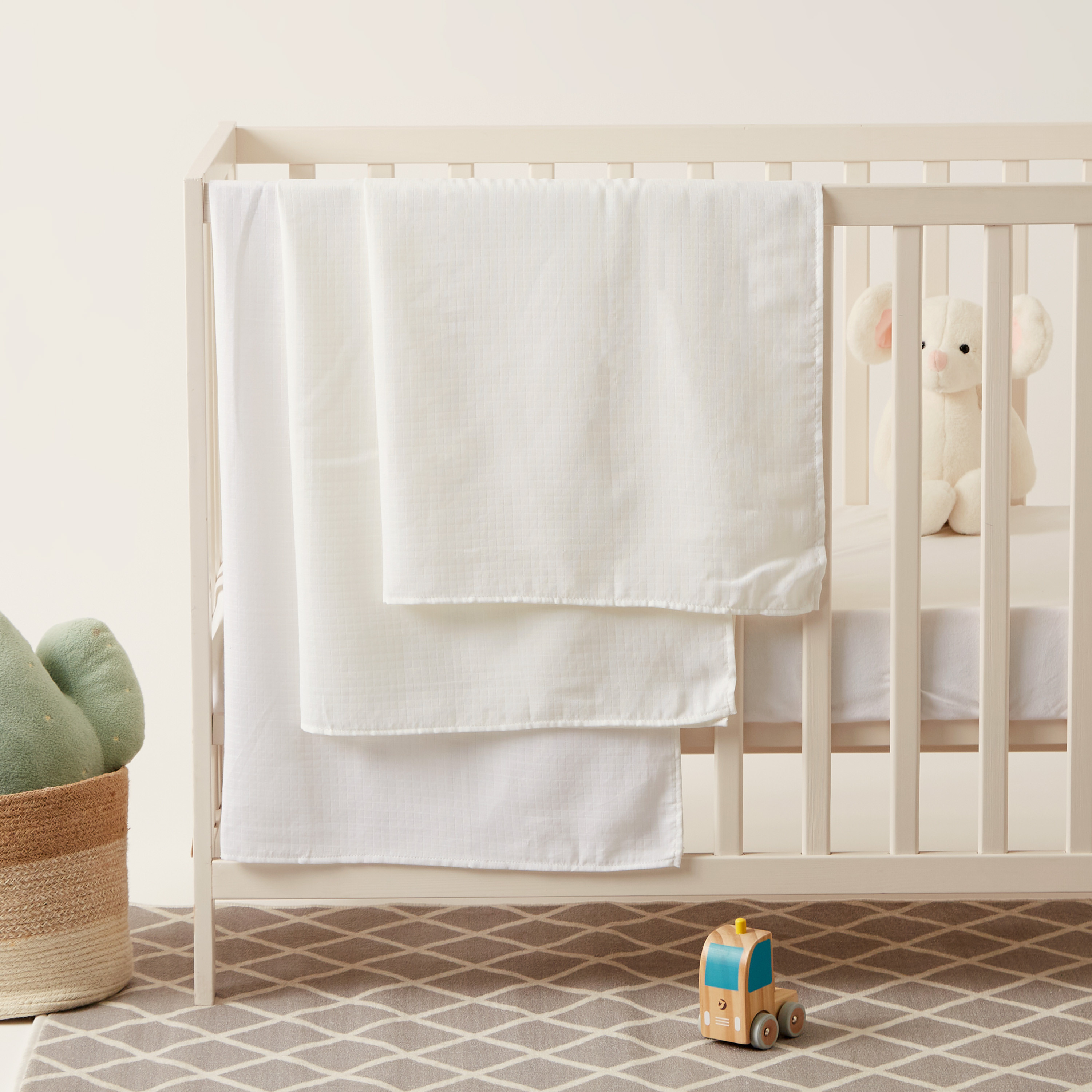 Juniors 3-Piece Checked Blanket Set - 110x90 cms-baby-nursery-blanketsandswaddles-blanketsandquilts-image-1