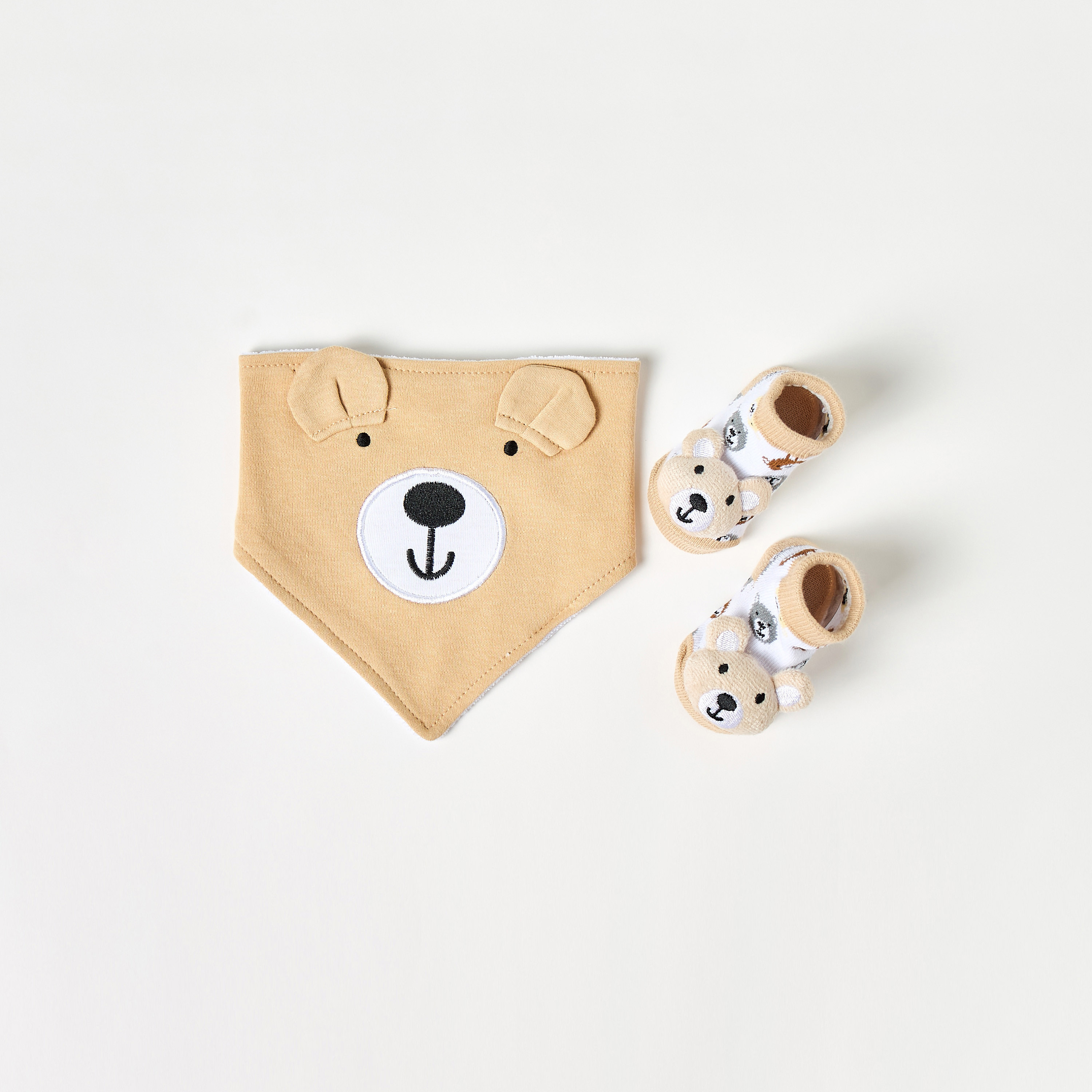 Juniors Bear Applique Bib and Booties Set-baby-boys-shoes-booties-image-1