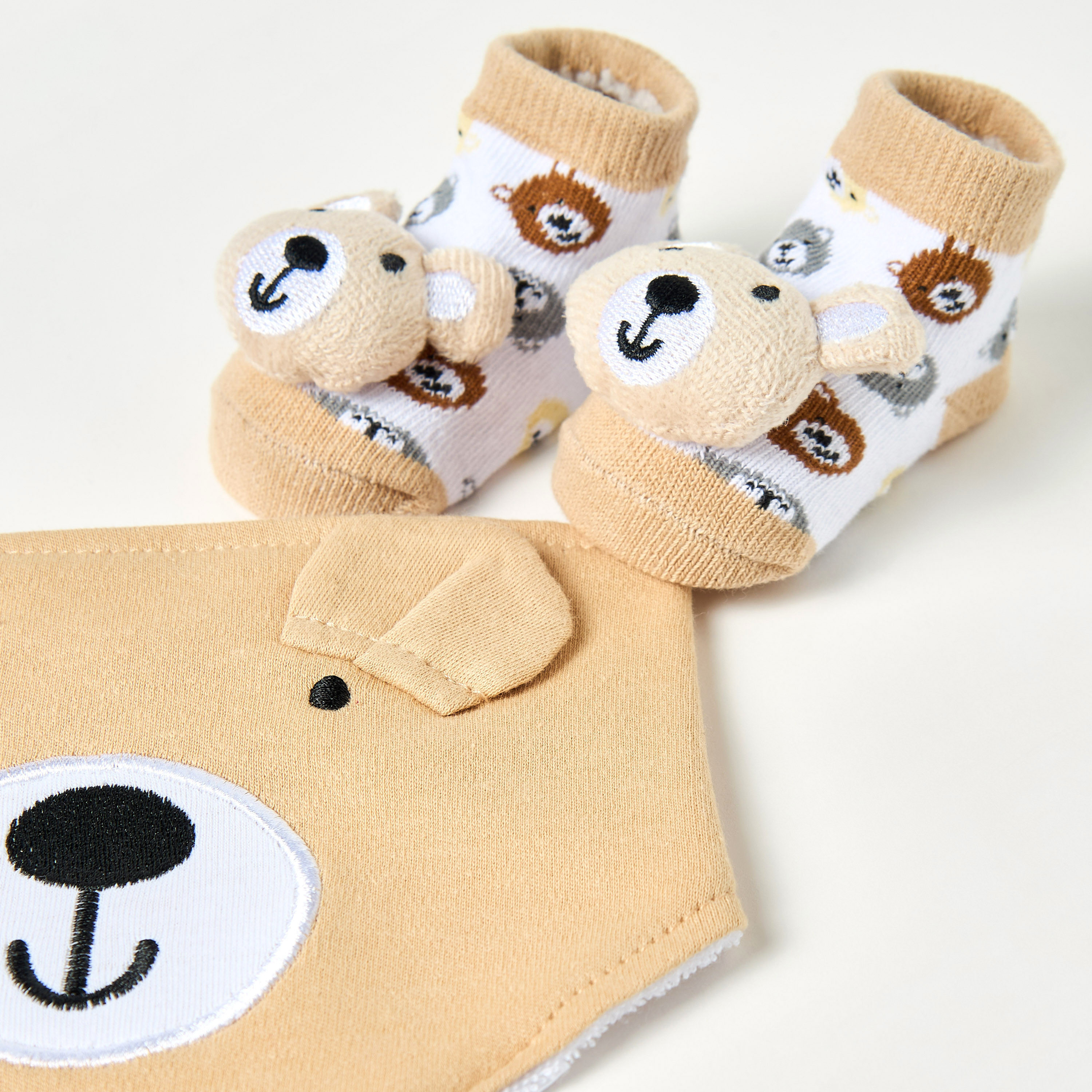Juniors Bear Applique Bib and Booties Set-baby-boys-shoes-booties-image-4