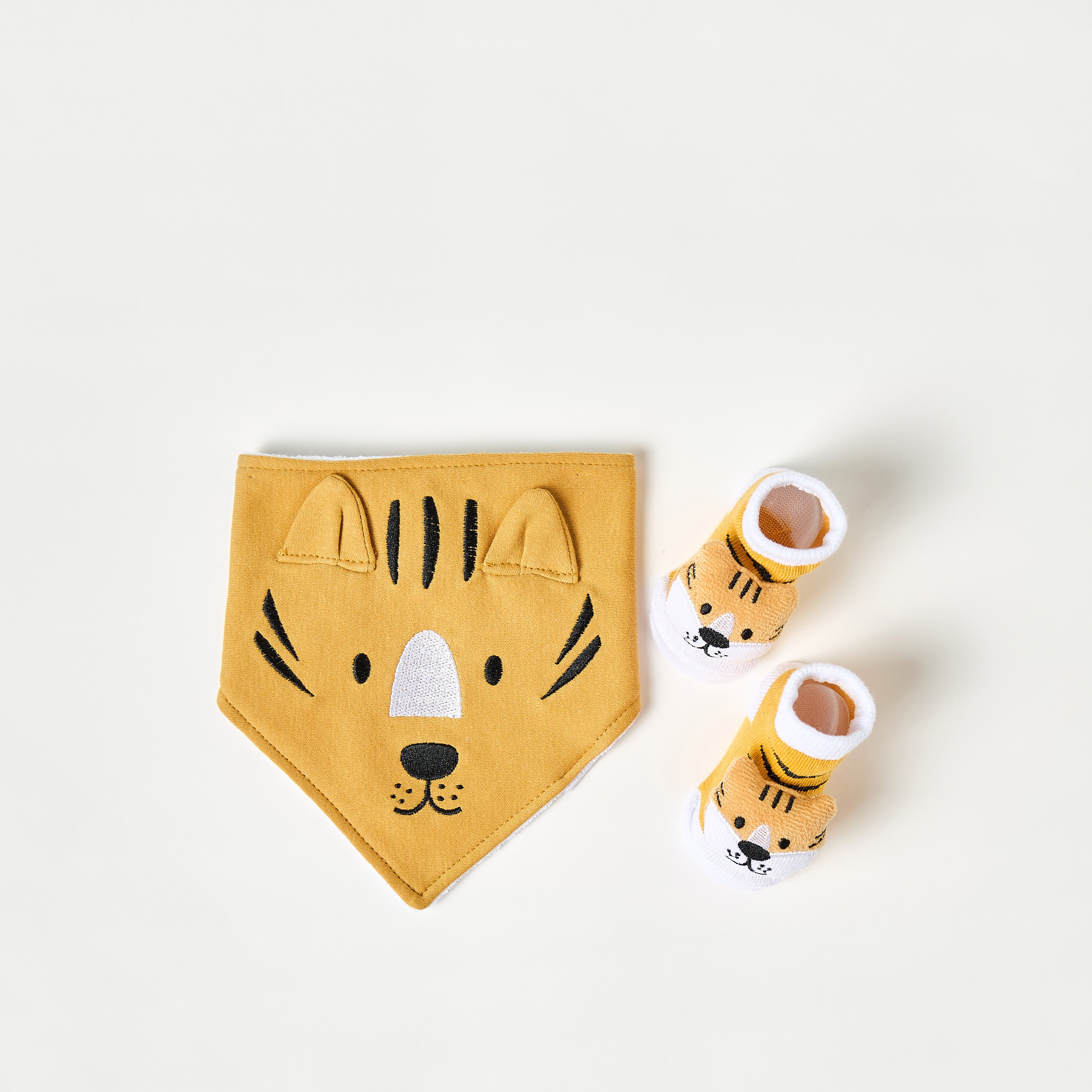 Juniors Tiger Applique Bib and Booties Set-baby-boys-shoes-booties-image-1