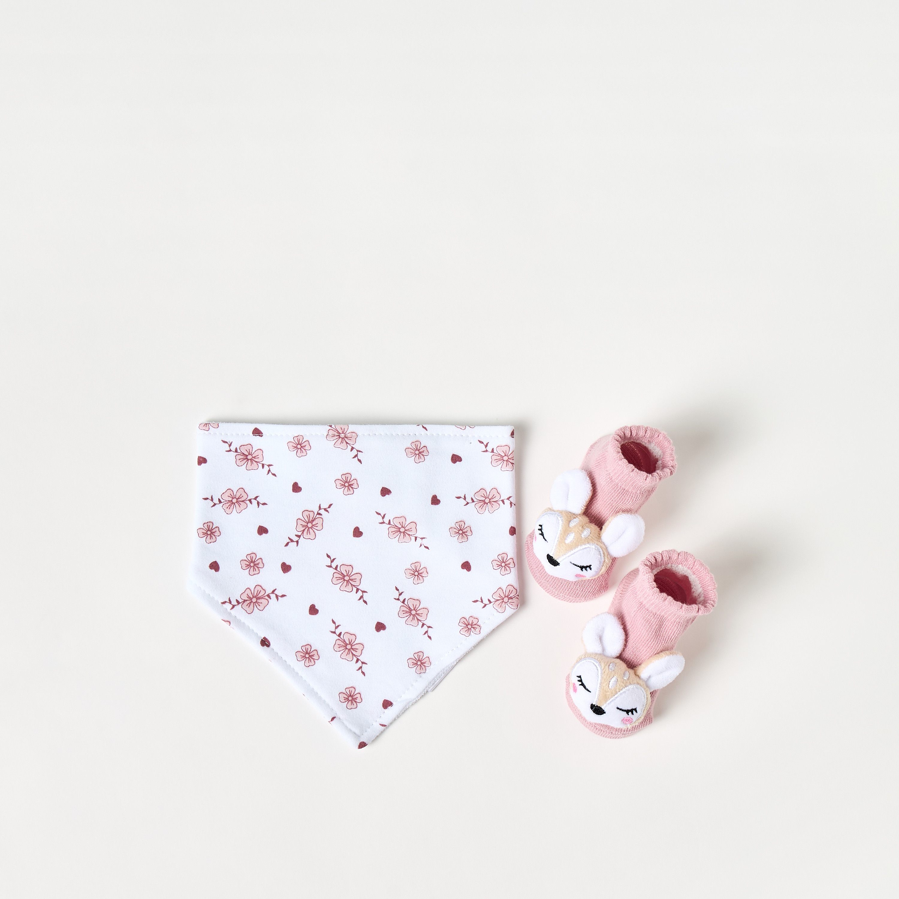 Juniors Floral Print Bib and Deer Applique Booties Set-baby-feeding-bibs-image-1