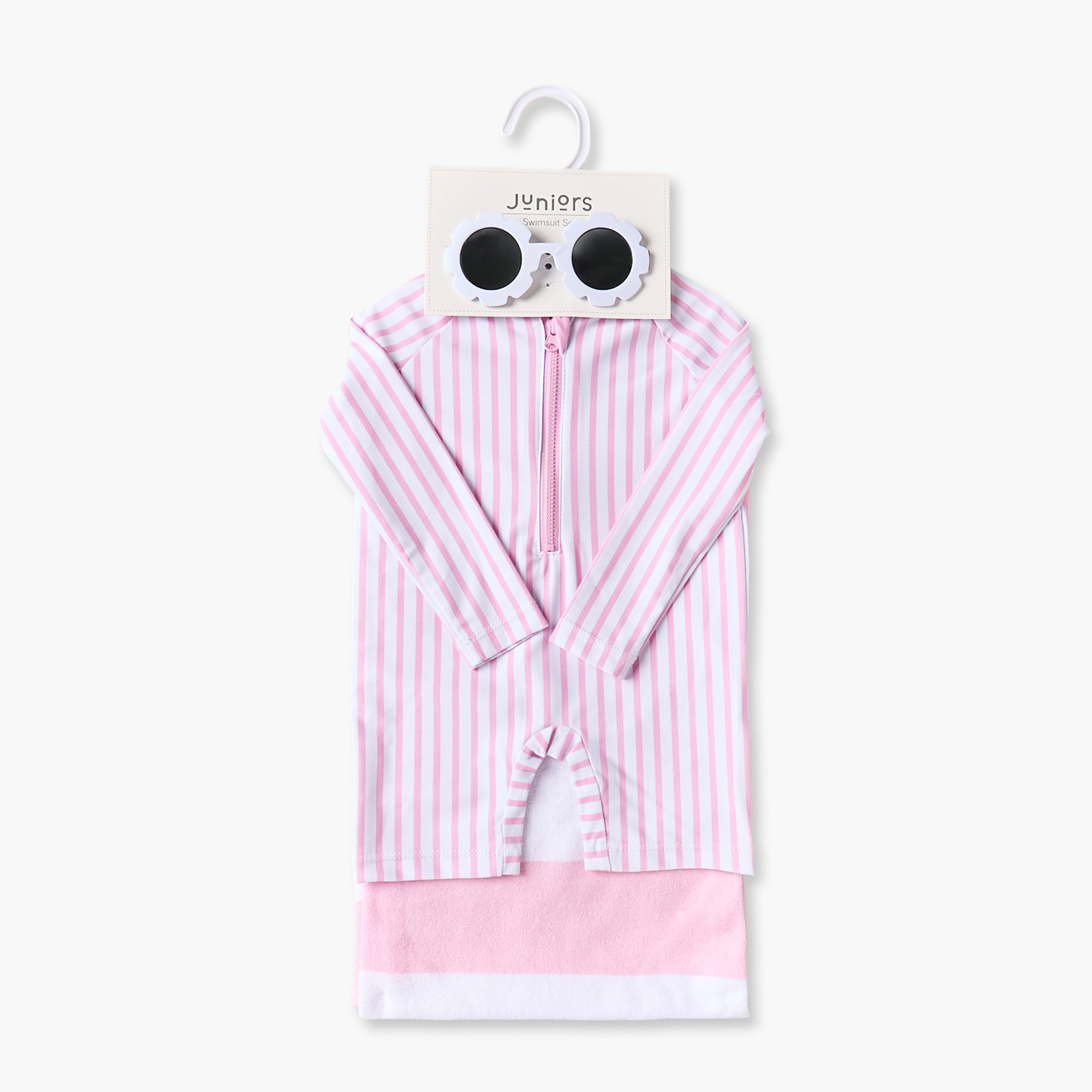 Juniors Mandarin Neck Long Sleeves Swimsuit with Towel and Sunglasses-baby-girls-clothing-swimwear-image-1