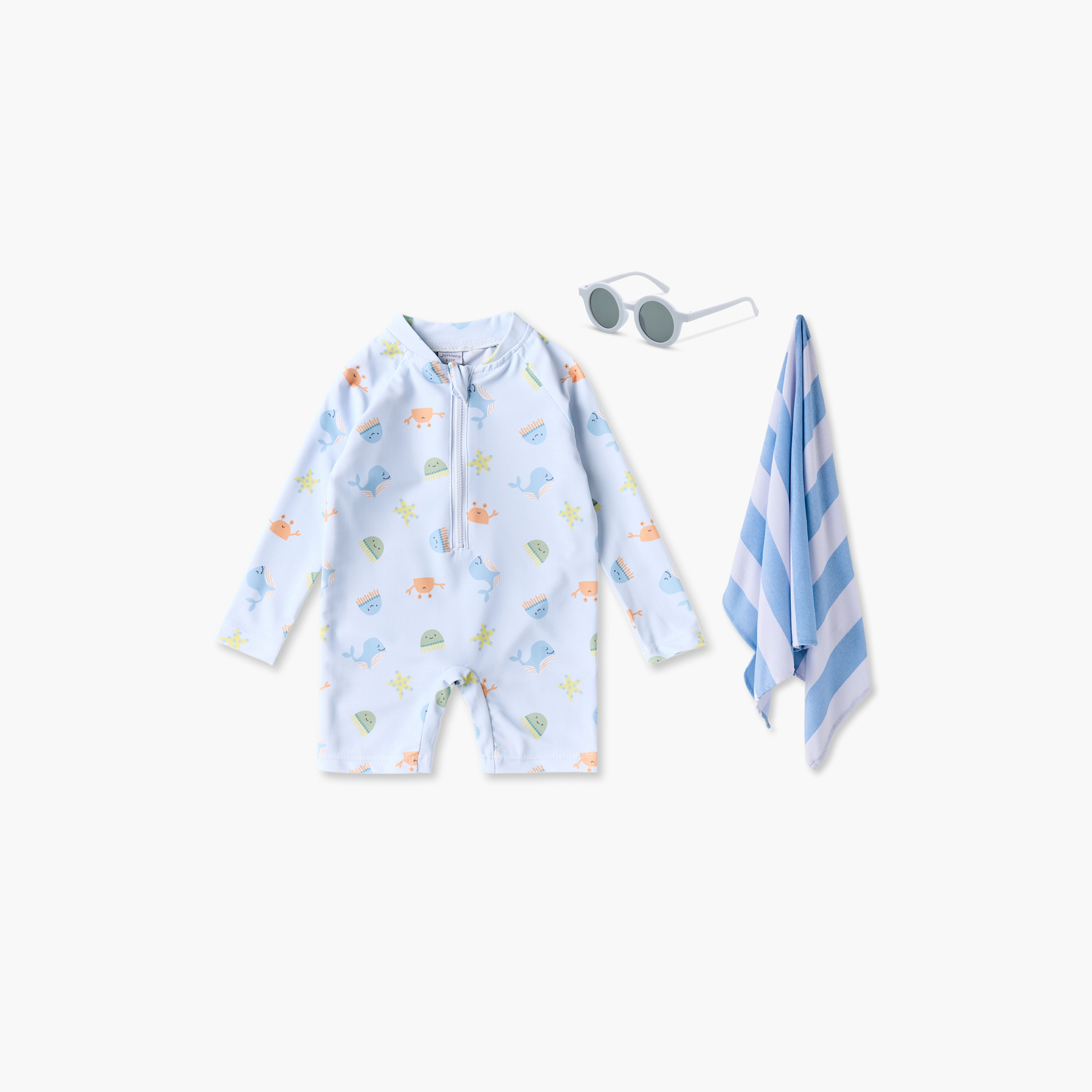 طقم بدلة سباحة بأكمام طويلة وبياقة ماندارين مع منشفة ونظارة شمسية من جونيورز-baby-boys-clothing-swimwear-image-1