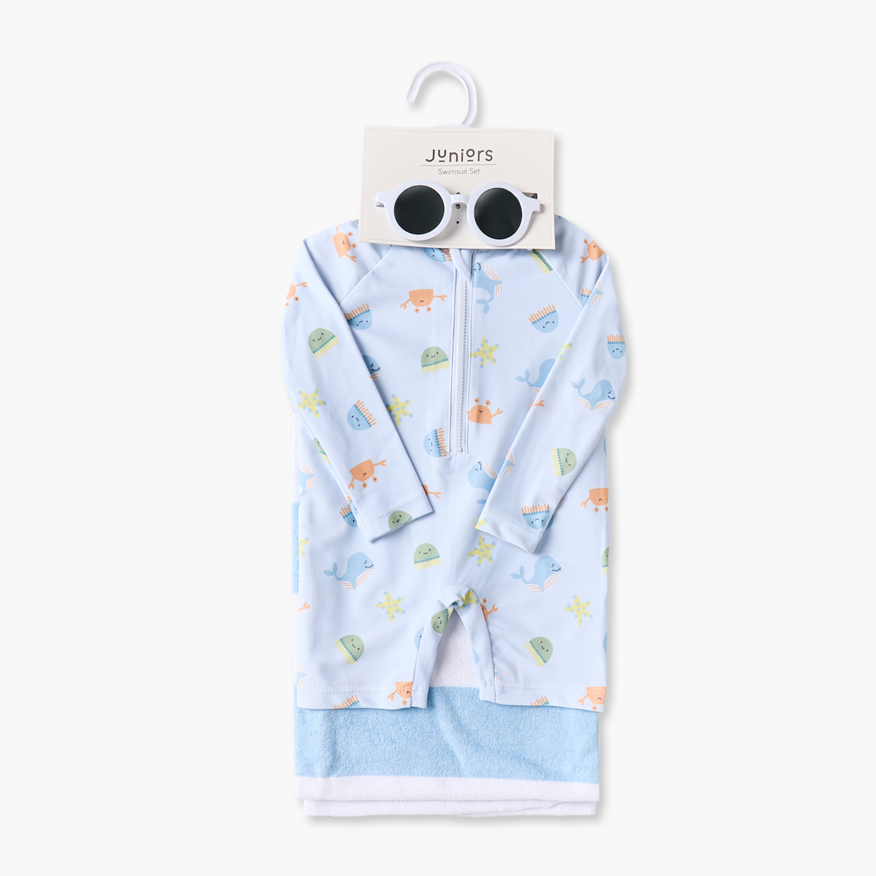 طقم بدلة سباحة بأكمام طويلة وبياقة ماندارين مع منشفة ونظارة شمسية من جونيورز-baby-boys-clothing-swimwear-image-2