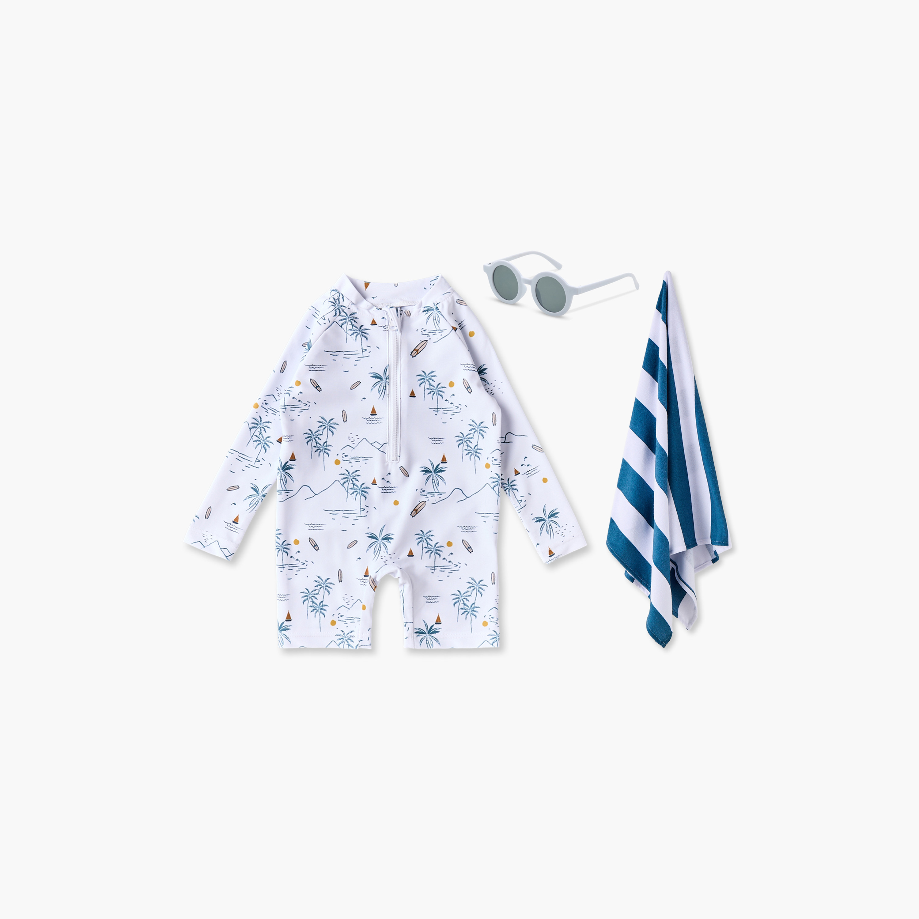 بدلة سباحة بأكمام طويلة وياقة ماندارين مع منشفة ونظارة من جونيورز-baby-boys-clothing-swimwear-image-1