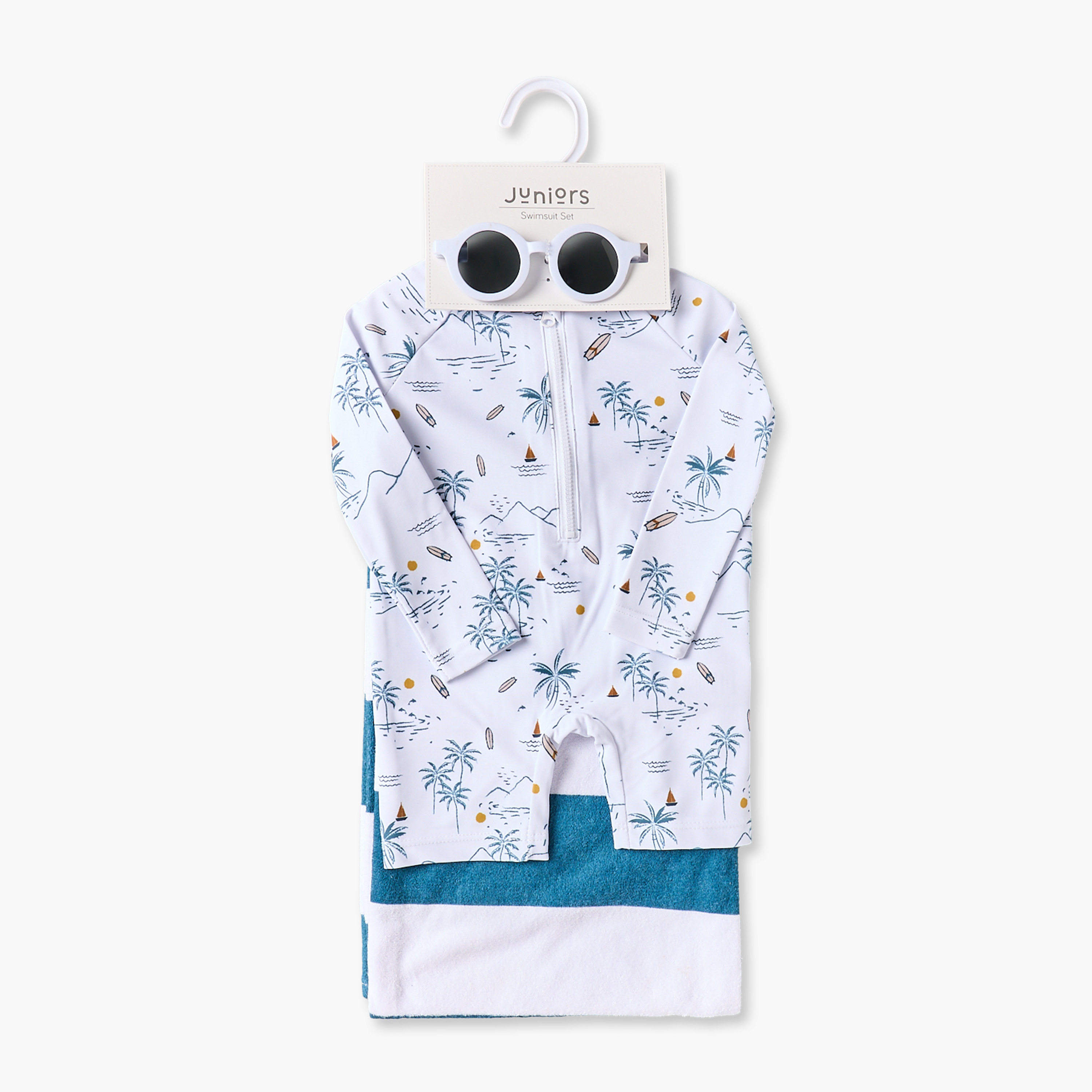 بدلة سباحة بأكمام طويلة وياقة ماندارين مع منشفة ونظارة من جونيورز-baby-boys-clothing-swimwear-image-2