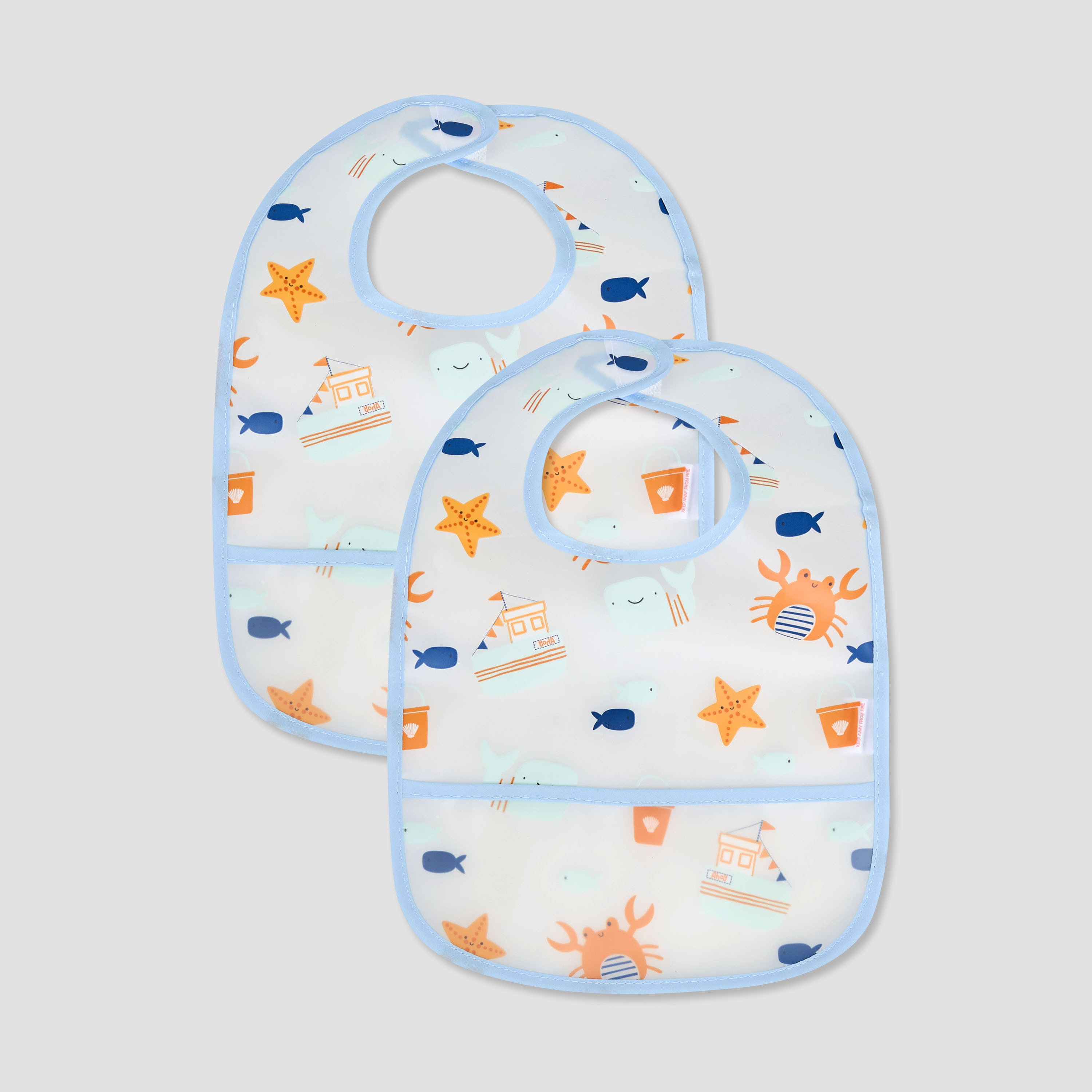 Pack of 2 Juniors Baby Bib with Sea Life Print-baby-feeding-bibs-image-1