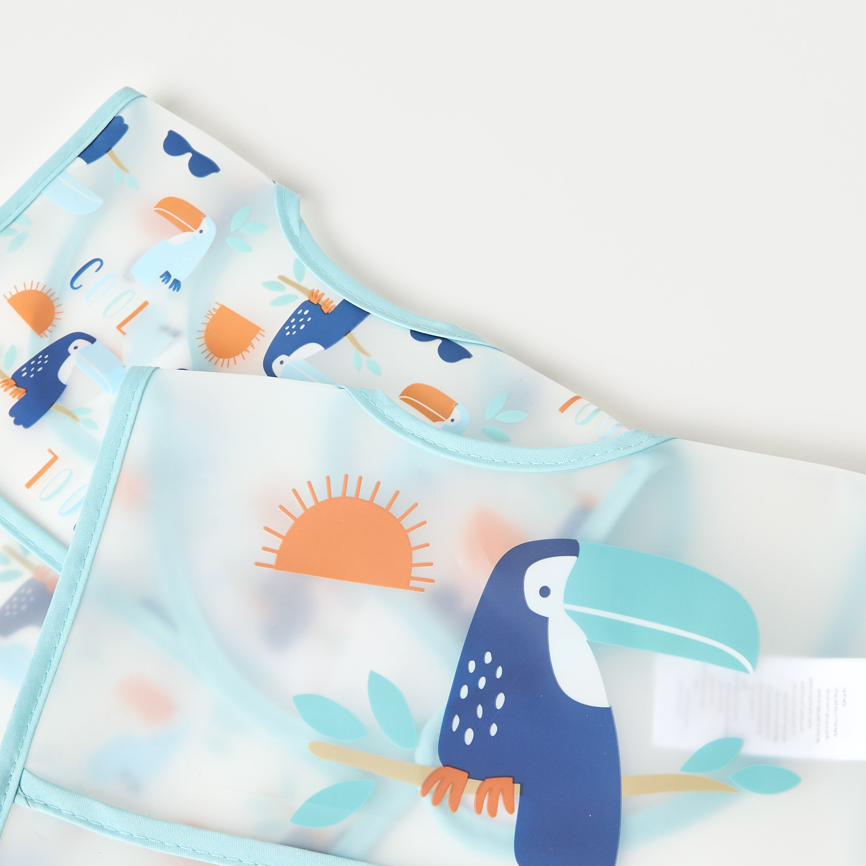 Juniors Birds Print Bib with Velcro Strap Closure - Set of 2-baby-feeding-bibs-image-4