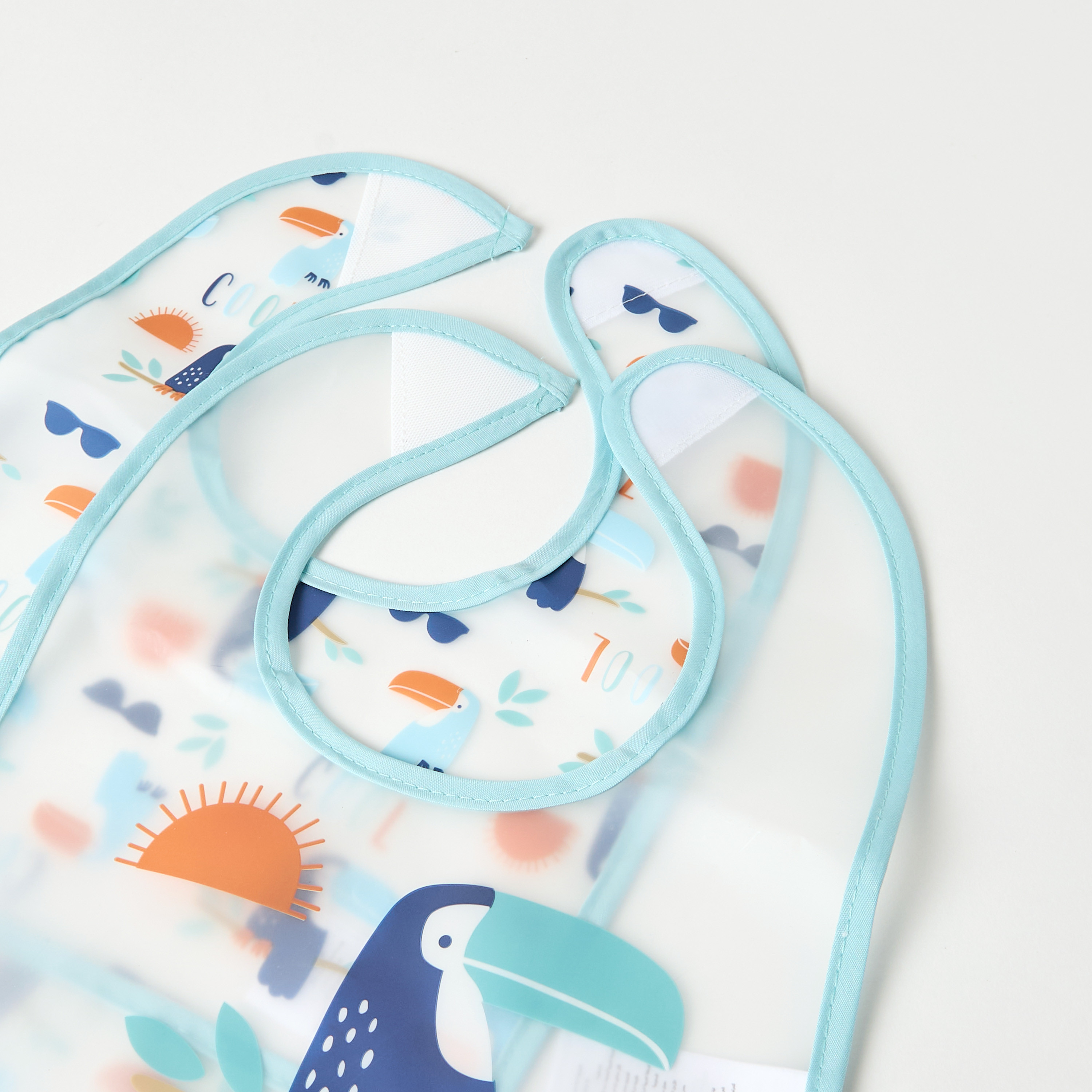 Juniors Birds Print Bib with Velcro Strap Closure - Set of 2-baby-feeding-bibs-image-5